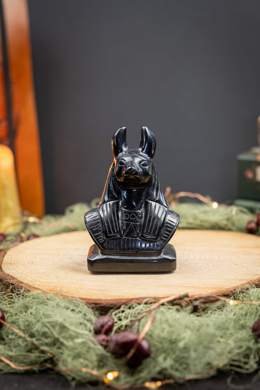 Hand Carved Black Obsidian Anubis Statue, Protection Crystal, Grounding Stone, Ancient Egyptian Guardian, Spiritual Altar Piece