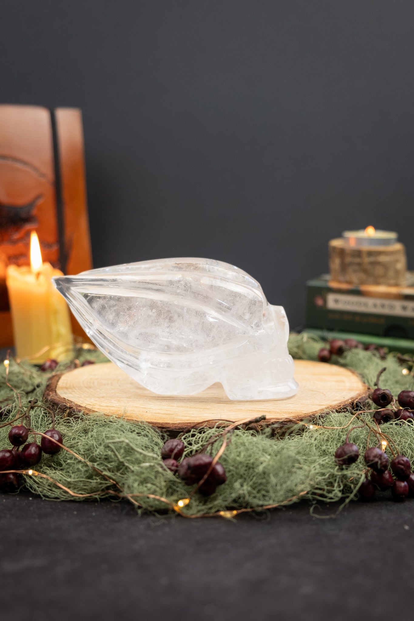 High Grade Lemurian Quartz Traveller Skull, Rainbow Filled Clear Stone Carving, One of a Kind Lemurian Gem