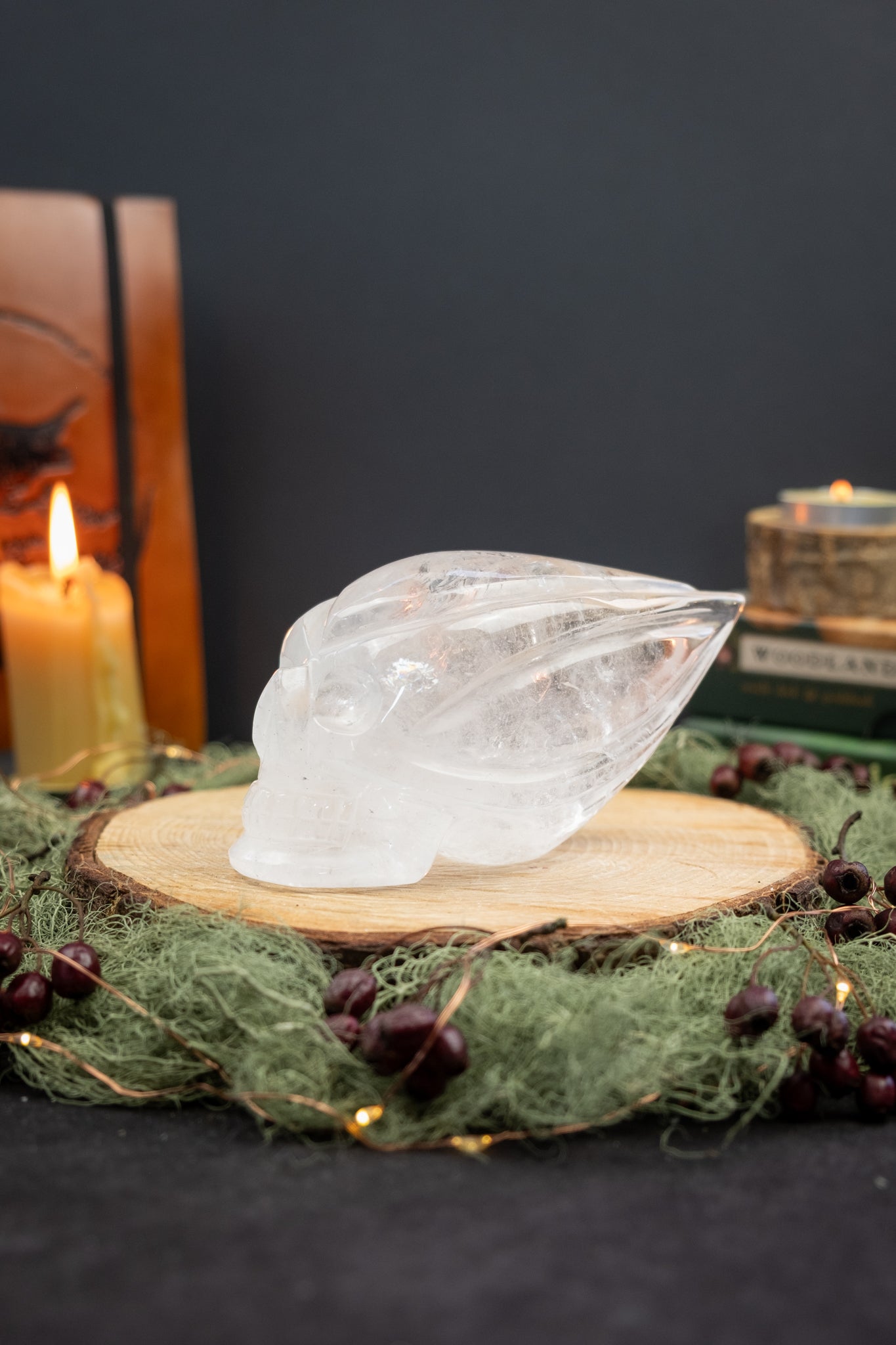 High Grade Lemurian Quartz Traveller Skull, Rainbow Filled Clear Stone Carving, One of a Kind Lemurian Gem