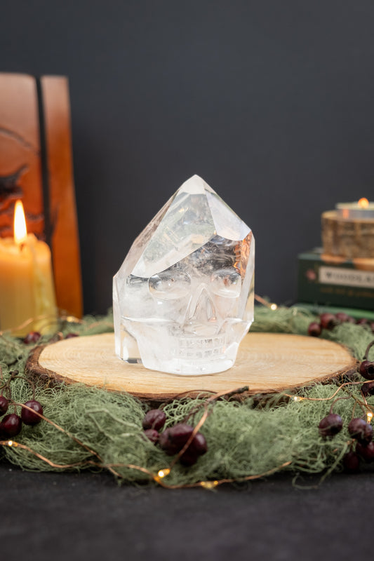 High Grade Lemurian Quartz Point Skull Crystal, Rare Lemurian Gemstone Carving, Ultra Clear Collector Stone with Strong Lemurian Coding