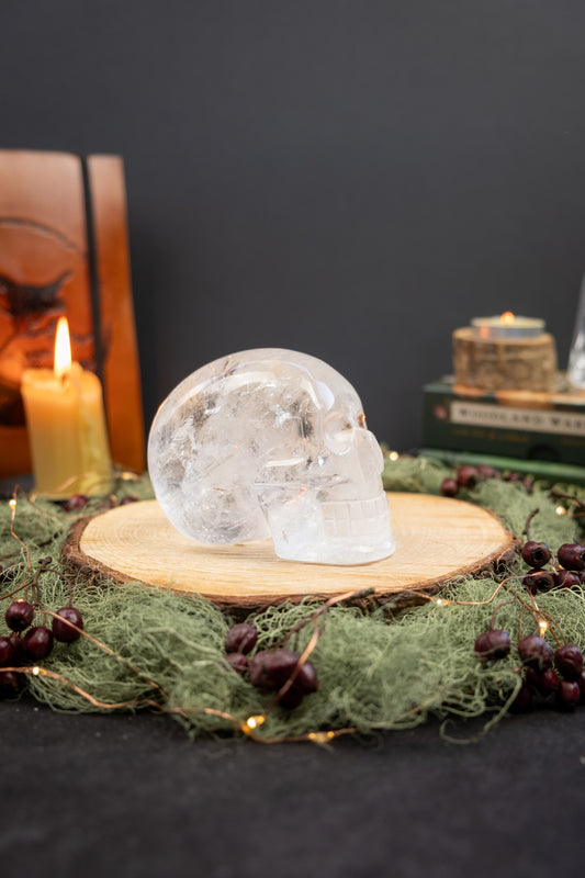 Lemurian Crystal Skull High Grade Clarity Crystal Skull Gem Stone Carving Hand Carved Quartz with Rainbows