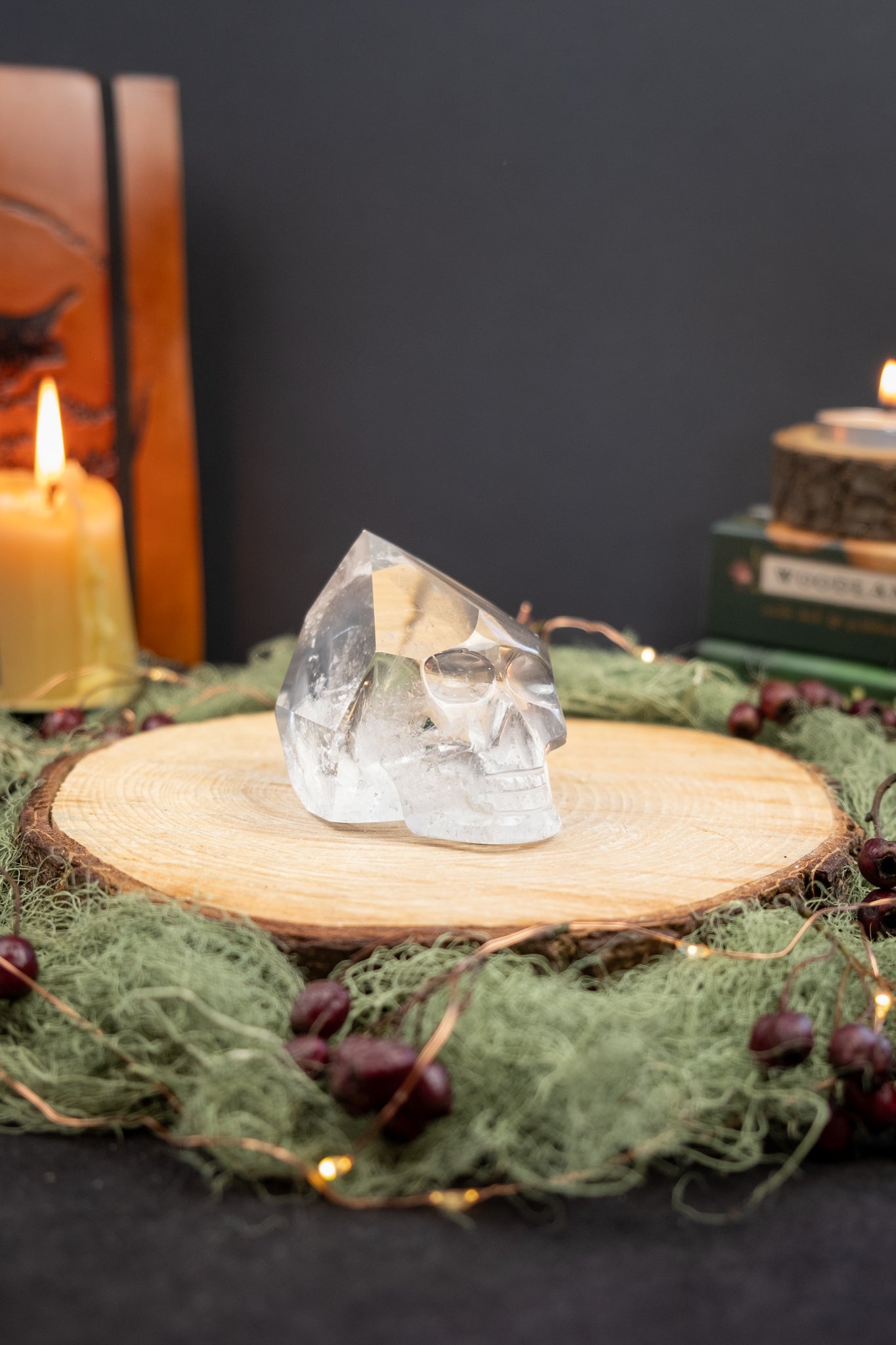 Lemurian Quartz Silver Phantom Point Skull, High Grade Crystal Skull, Clear Stone with Silver Inclusions, Rare Collector Carving