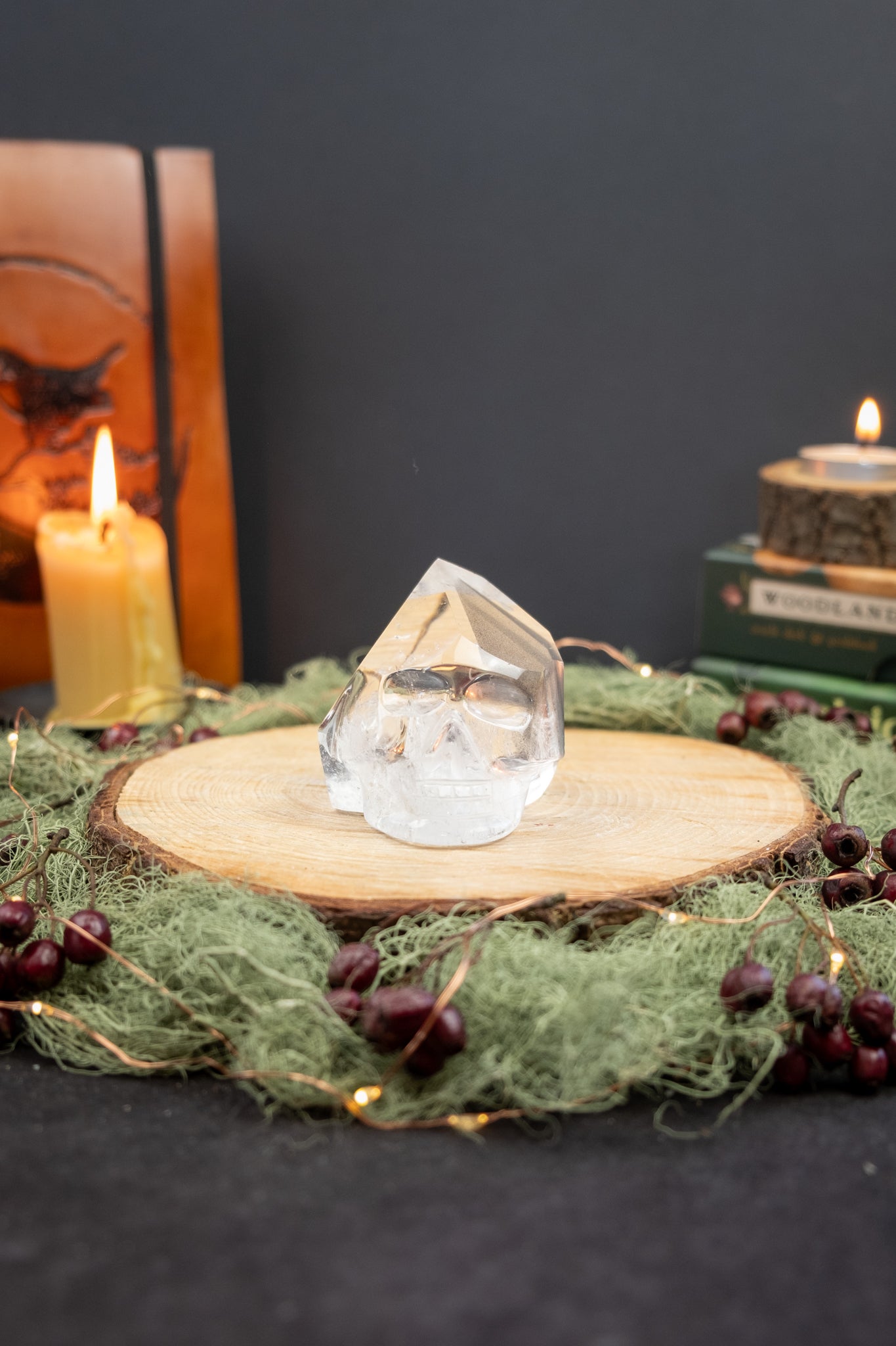 Lemurian Quartz Silver Phantom Point Skull, High Grade Crystal Skull, Clear Stone with Silver Inclusions, Rare Collector Carving