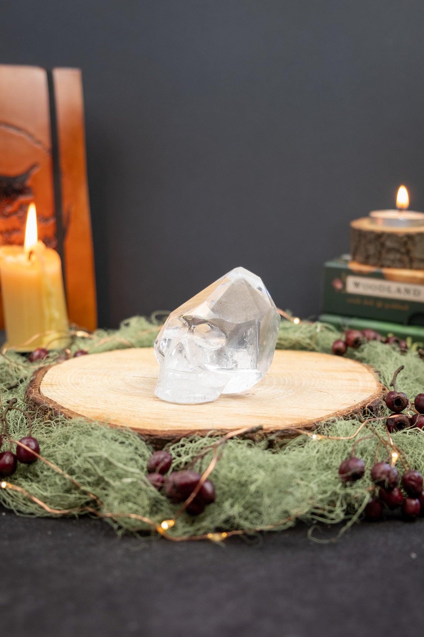 Lemurian Quartz Silver Phantom Point Skull, High Grade Crystal Skull, Clear Stone with Silver Inclusions, Rare Collector Carving