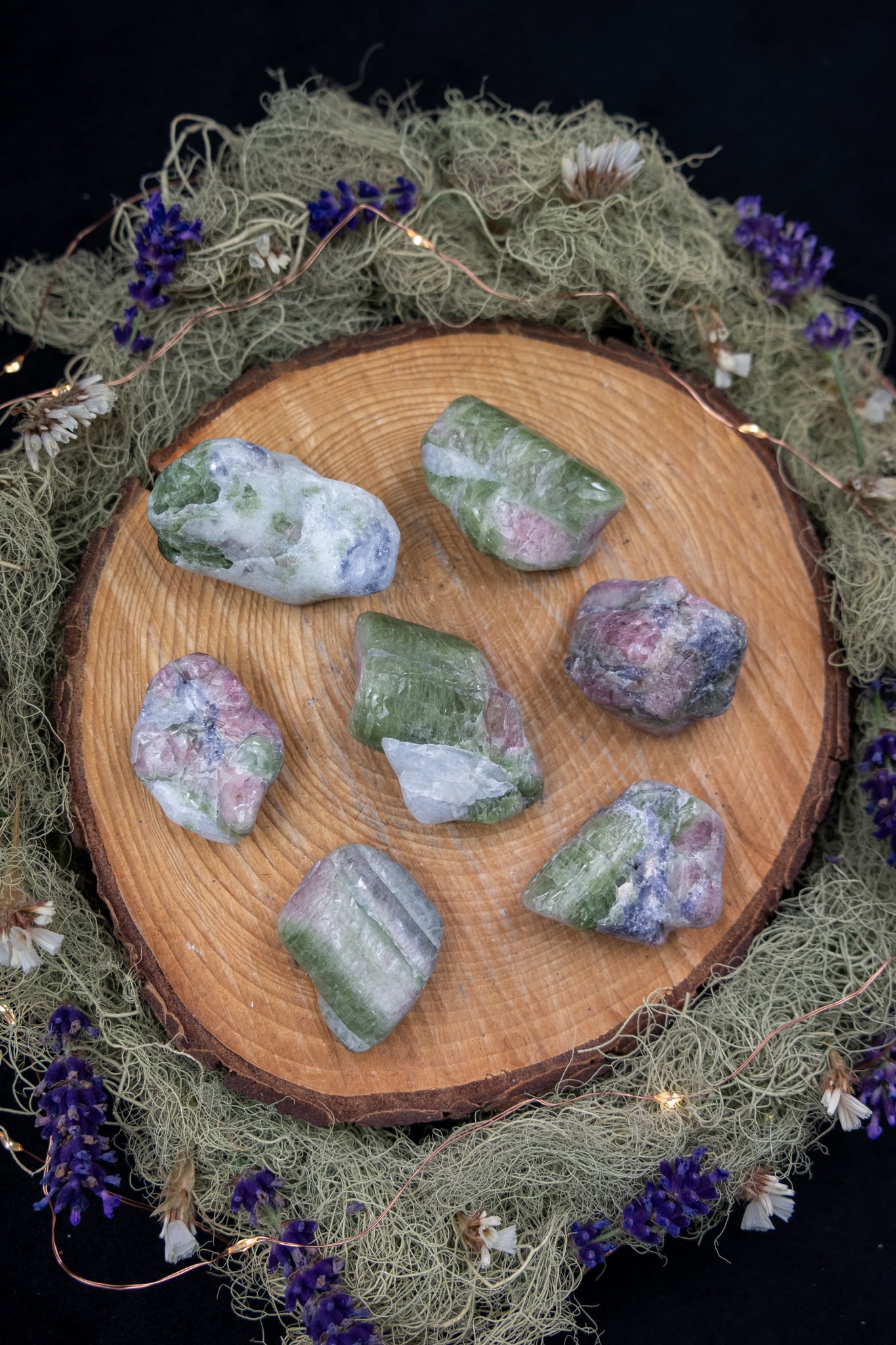 Polished Watermelon Tourmaline with Quartz & Lepidolite