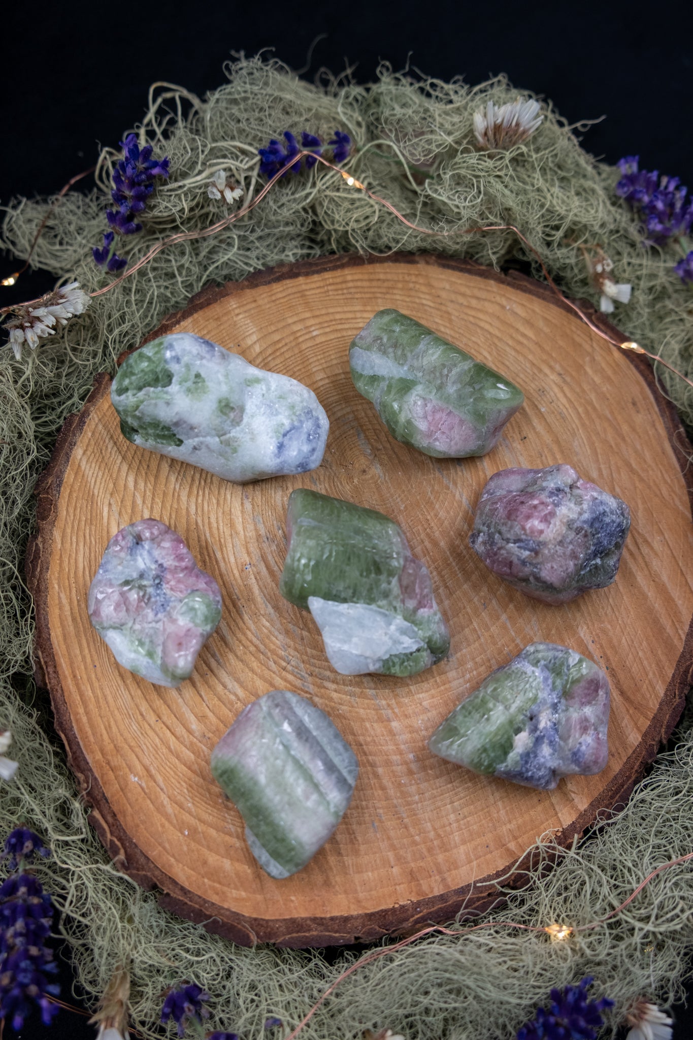 Polished Watermelon Tourmaline with Quartz & Lepidolite