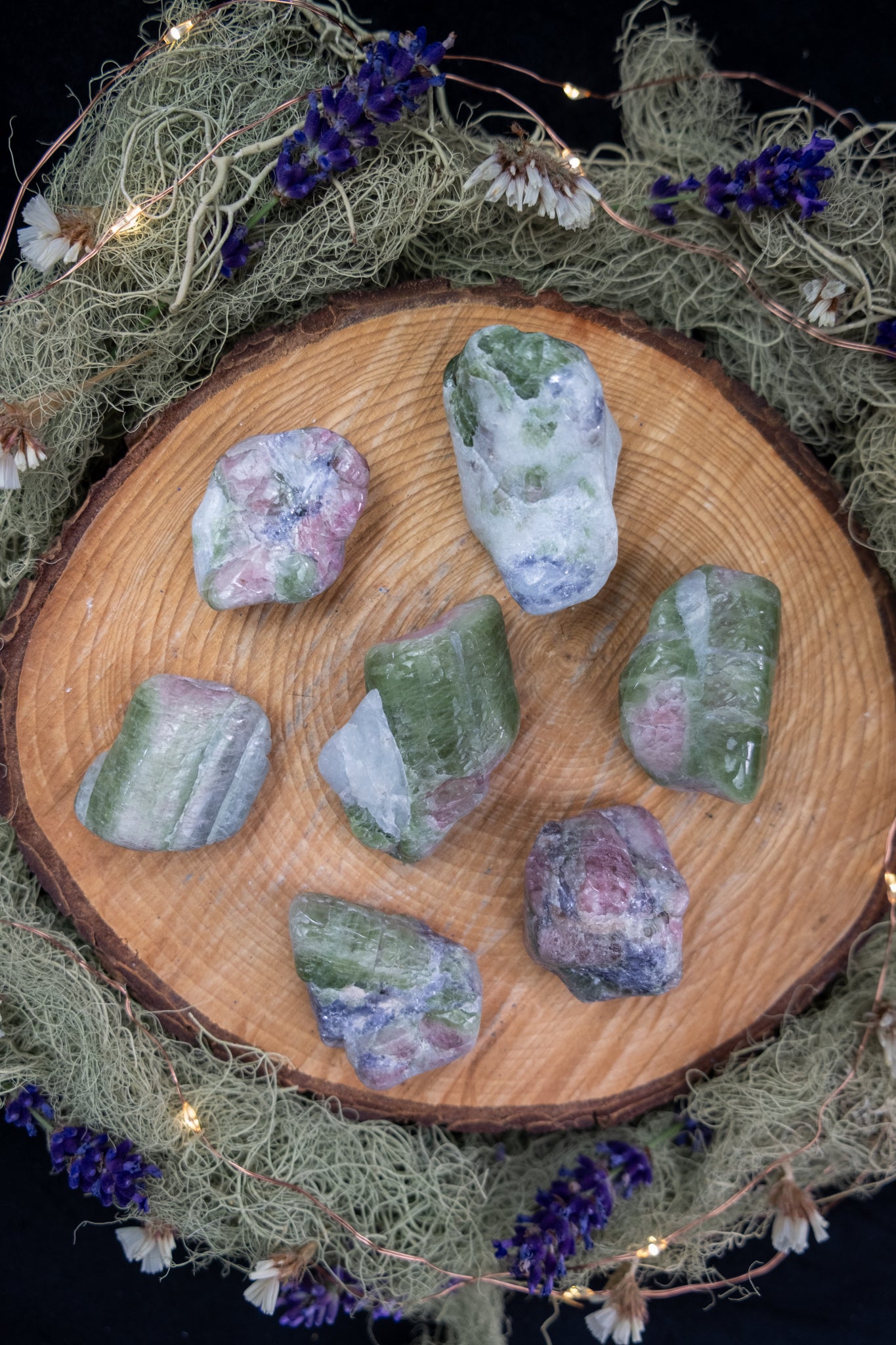 Polished Watermelon Tourmaline with Quartz & Lepidolite