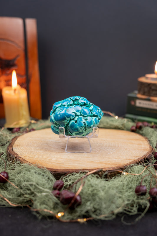Malacholla Freeform with Stand, Chrysocolla and Malachite Stone, Heart Healing Crystal, Emotional Balance and Inner Calm
