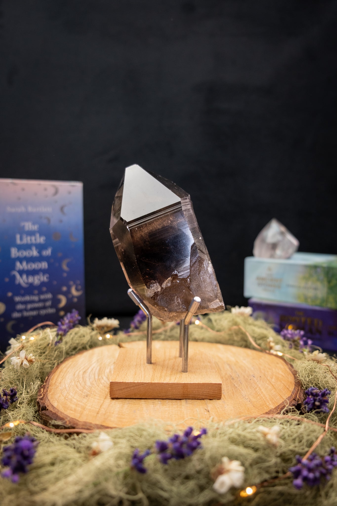 Smokey Lemurian Quartz Key Point on Stand