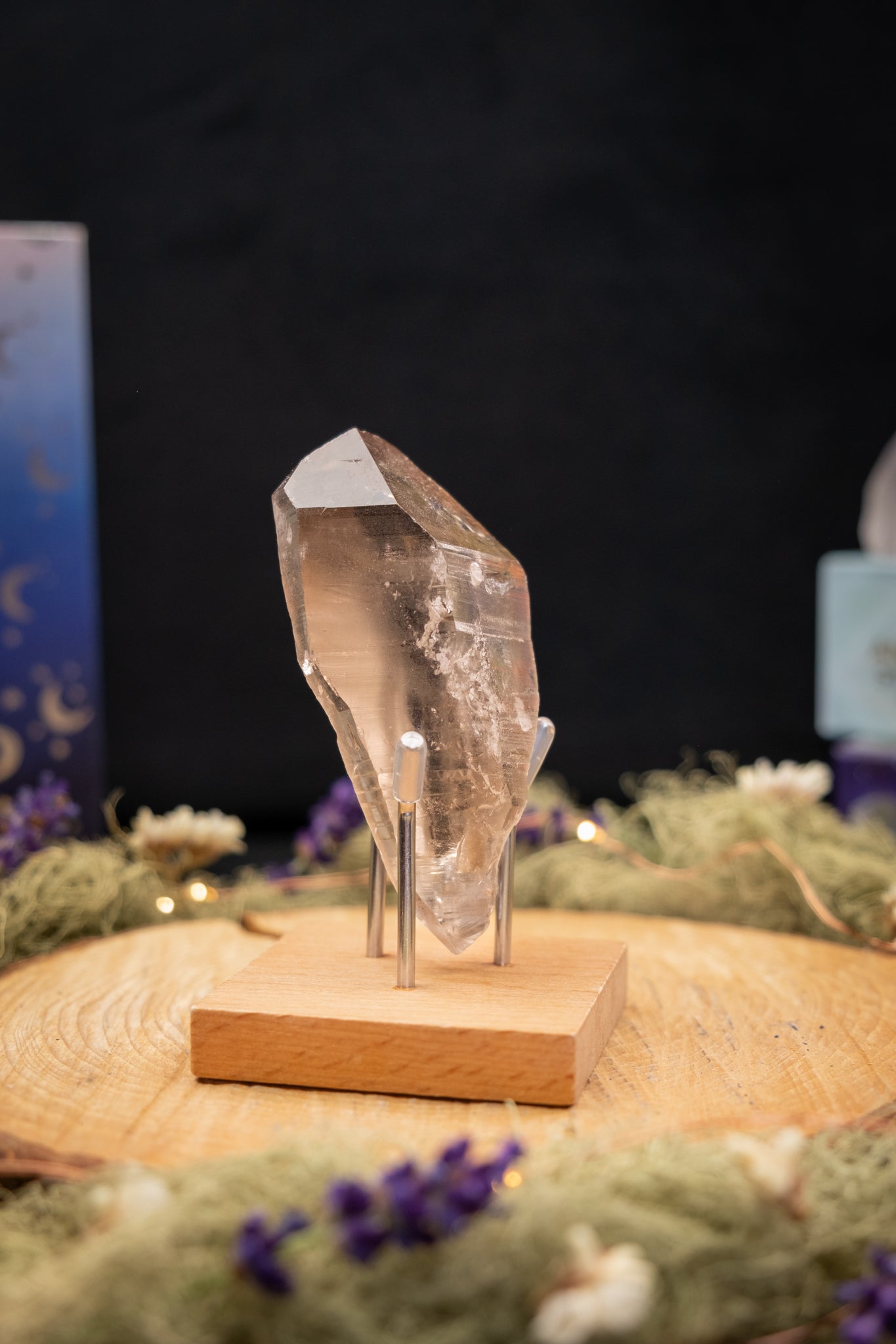 Smokey Lemurian Quartz Point with Rainbow and Barnacle Crystal