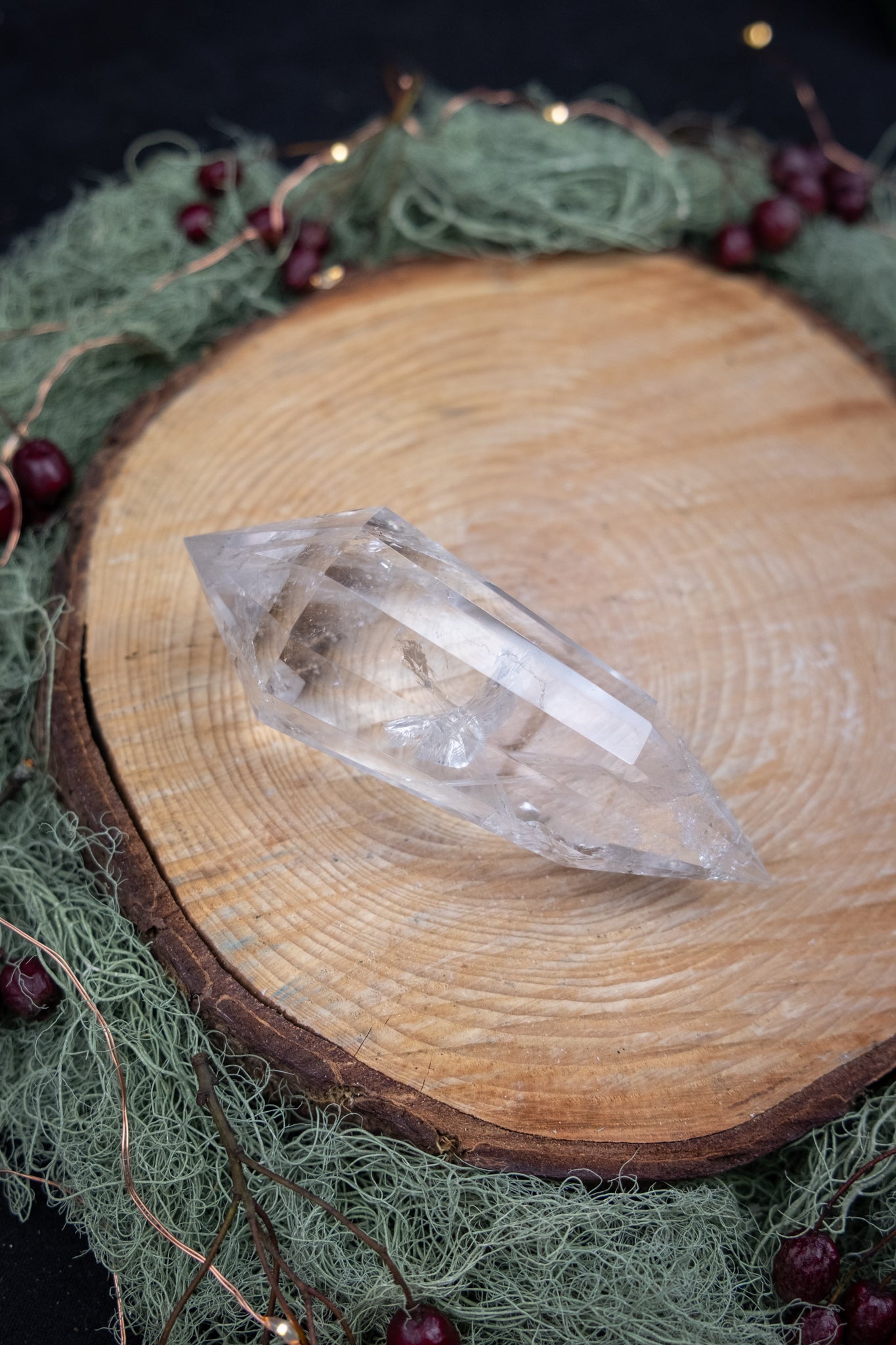12 Sided Vogel Cut Lemurian Quartz DT Crystal, Exceptional Grade Stone with High Clarity Rainbows and Veils