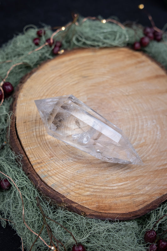 12 Sided Vogel Cut Lemurian Quartz DT Crystal, Exceptional Grade Stone with High Clarity Rainbows and Veils