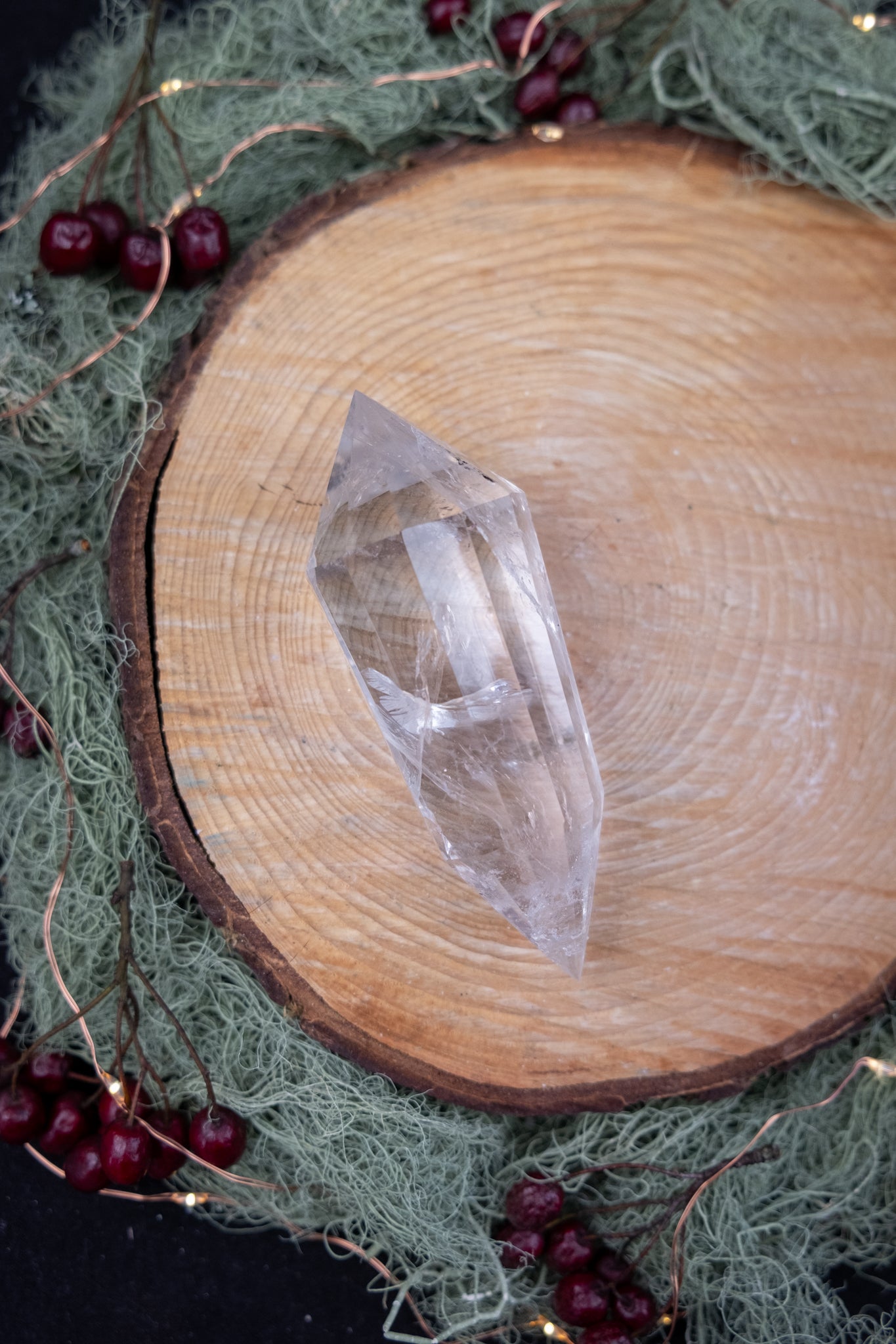 12 Sided Vogel Cut Lemurian Quartz DT Crystal, Exceptional Grade Stone with High Clarity Rainbows and Veils