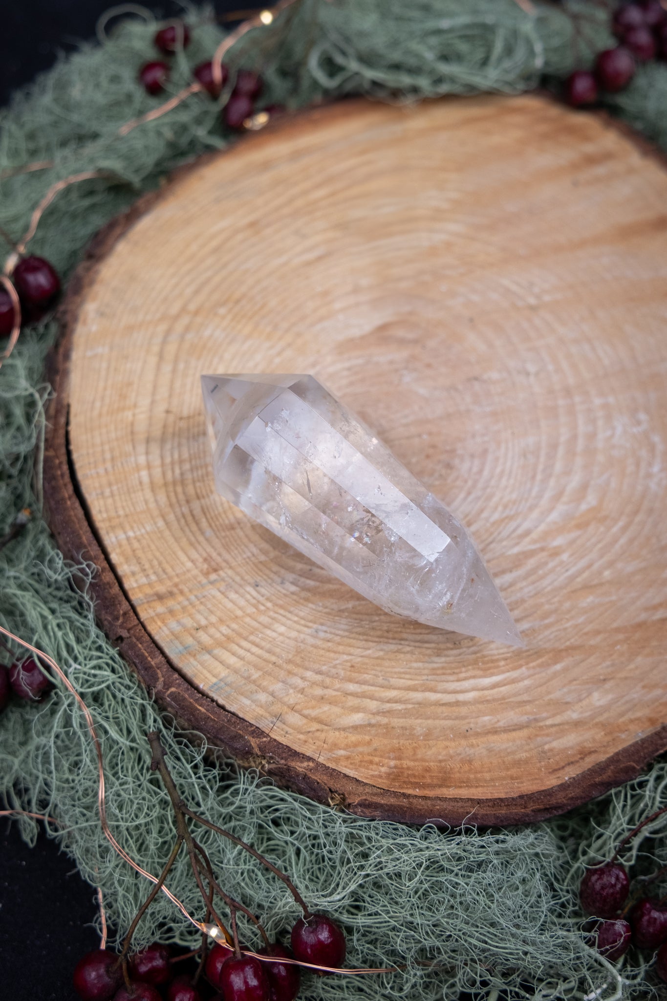 12 Sided Vogel Cut Lemurian Quartz DT Crystal, Exceptional Grade Stone with High Clarity Rainbows and Veils