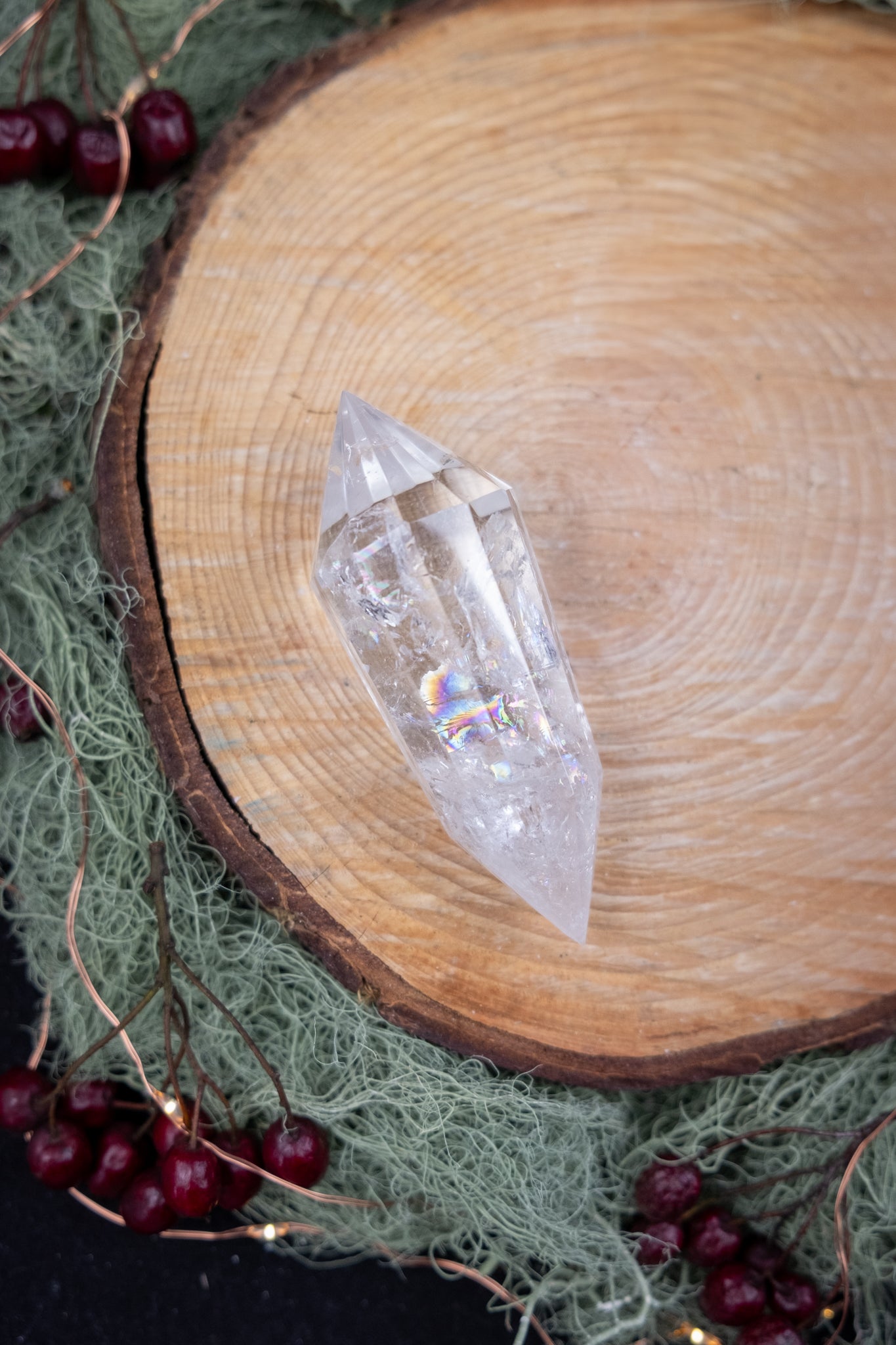 12 Sided Vogel Cut Lemurian Quartz DT Crystal, Exceptional Grade Stone with High Clarity Rainbows and Veils