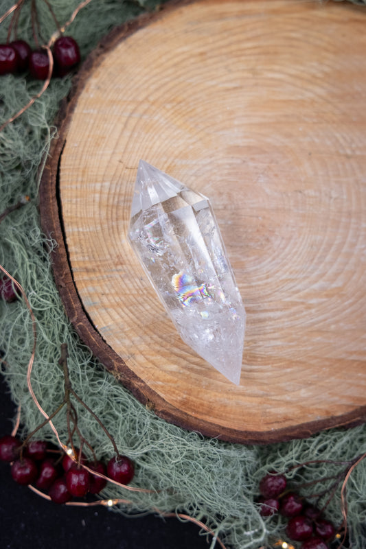 12 Sided Vogel Cut Lemurian Quartz DT Crystal, Exceptional Grade Stone with High Clarity Rainbows and Veils