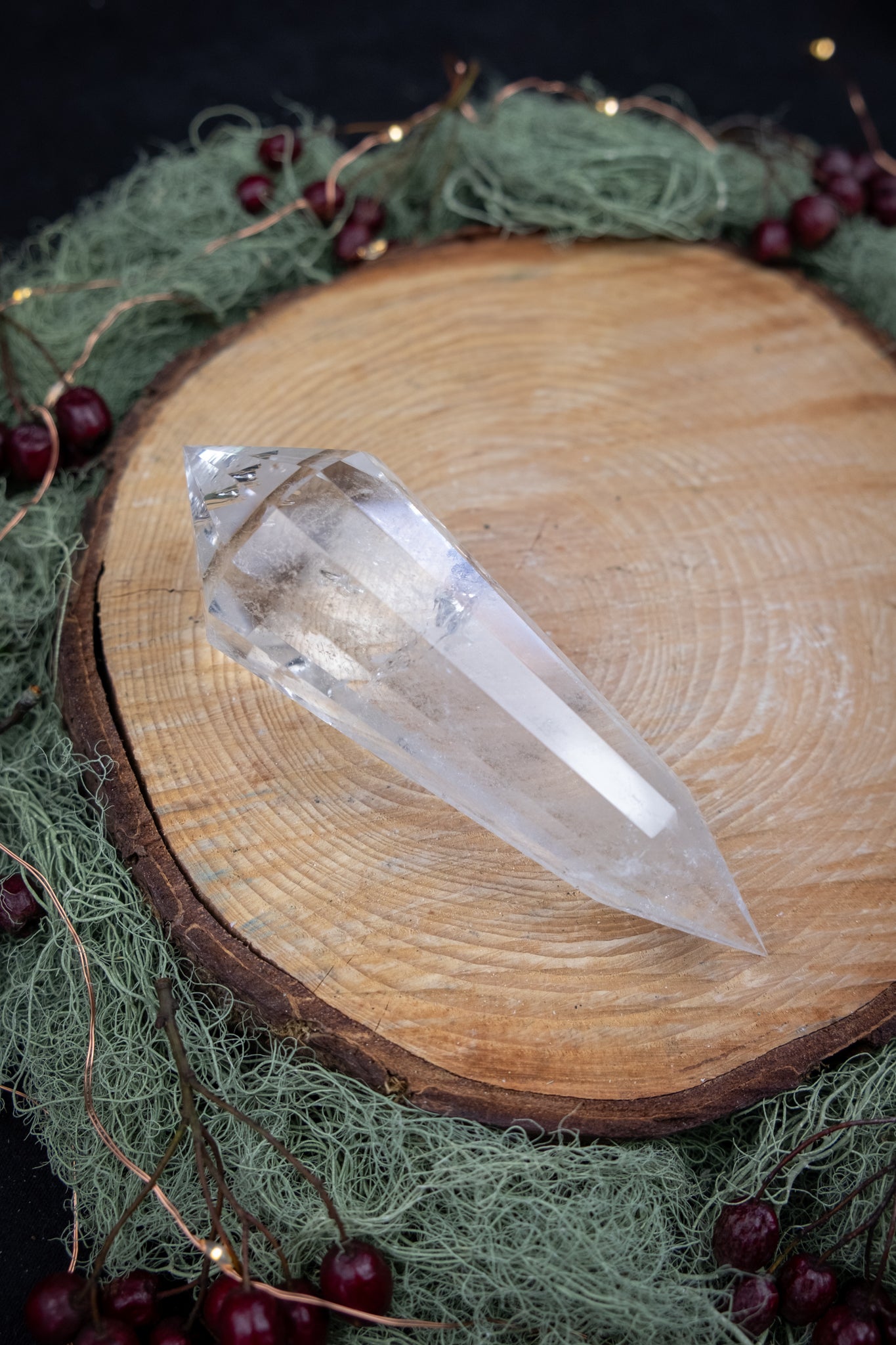 12 Sided Vogel Cut Lemurian Quartz DT Crystal, Exceptional Grade Stone with High Clarity Rainbows and Veils