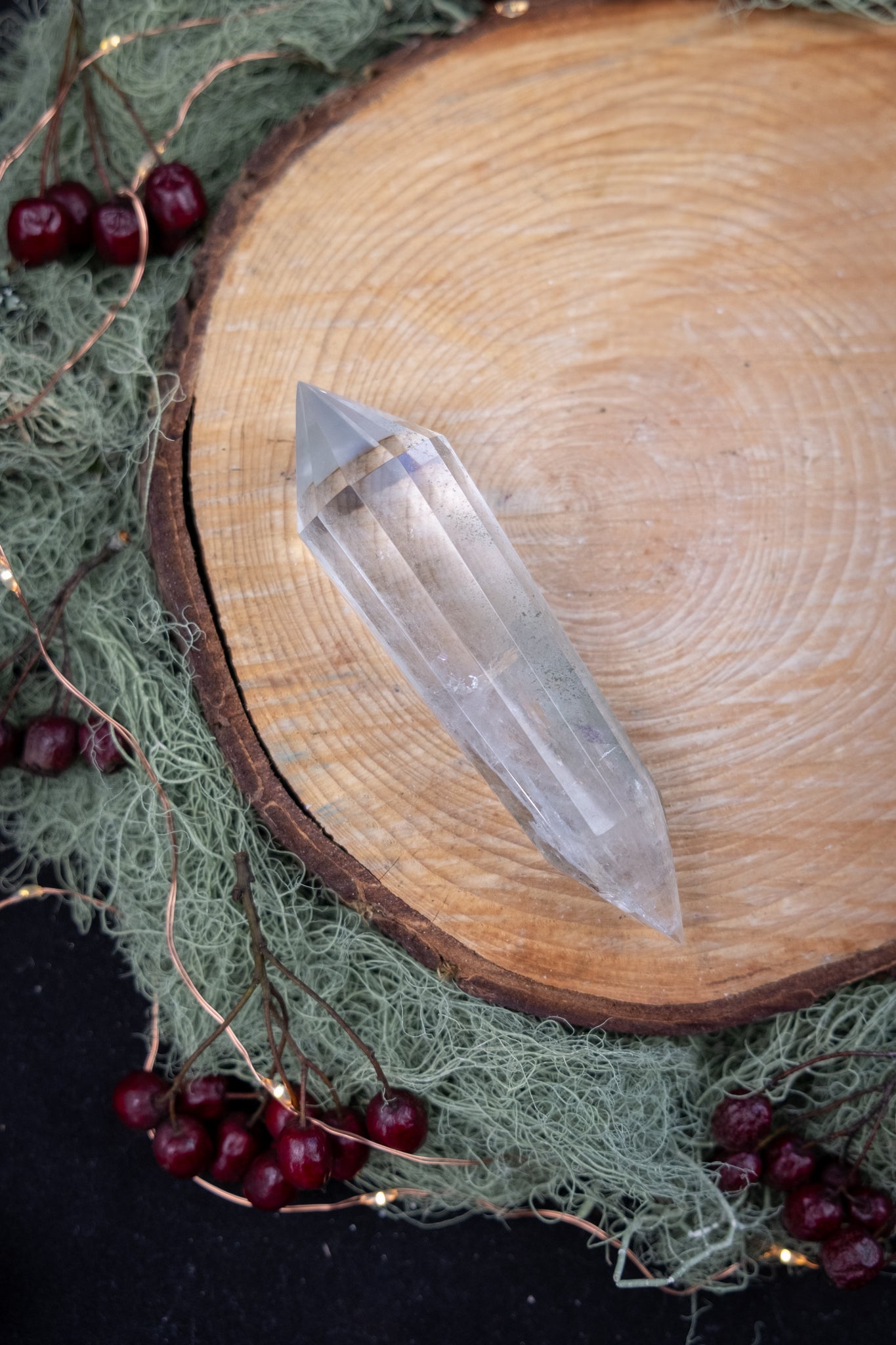 High Grade Lemurian Quartz Vogel with Chlorite Inclusions, 12 Sided Hand Carved Crystal for Energy Work and Healing