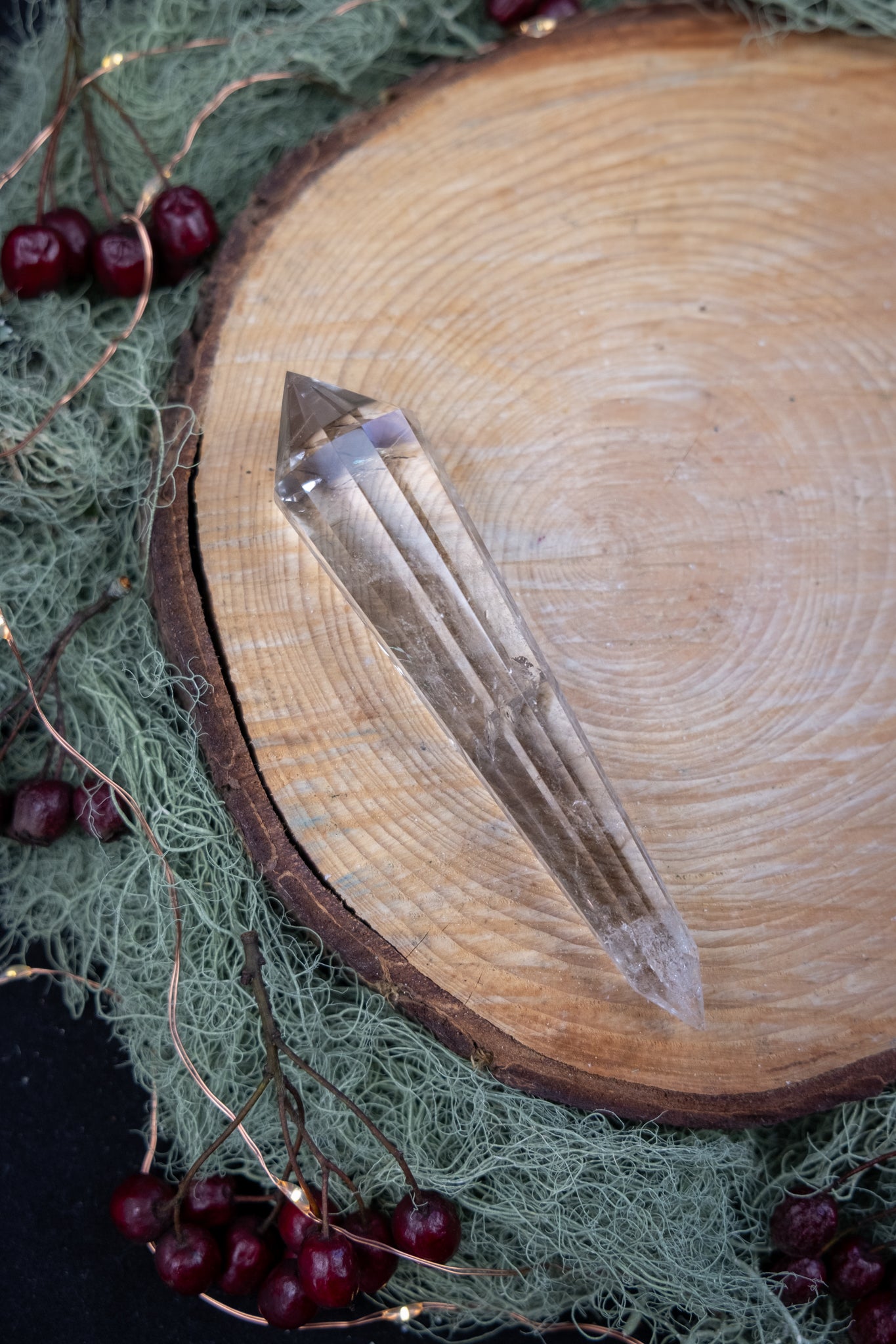 12 Sided Vogel Cut Lemurian Quartz DT Crystal, Exceptional Grade Stone with High Clarity Rainbows and Veils