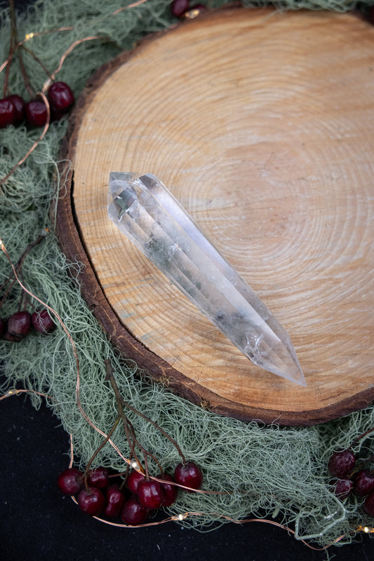 High Grade Lemurian Quartz Vogel with Chlorite Inclusions, 12 Sided Hand Carved Crystal for Energy Work and Healing