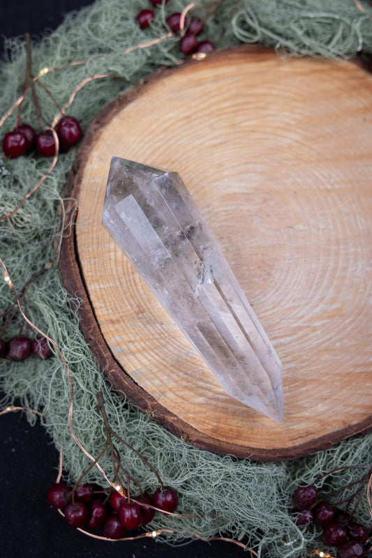 High Grade Lemurian Quartz Vogel with Chlorite Inclusions, 12 Sided Hand Carved Crystal for Energy Work and Healing