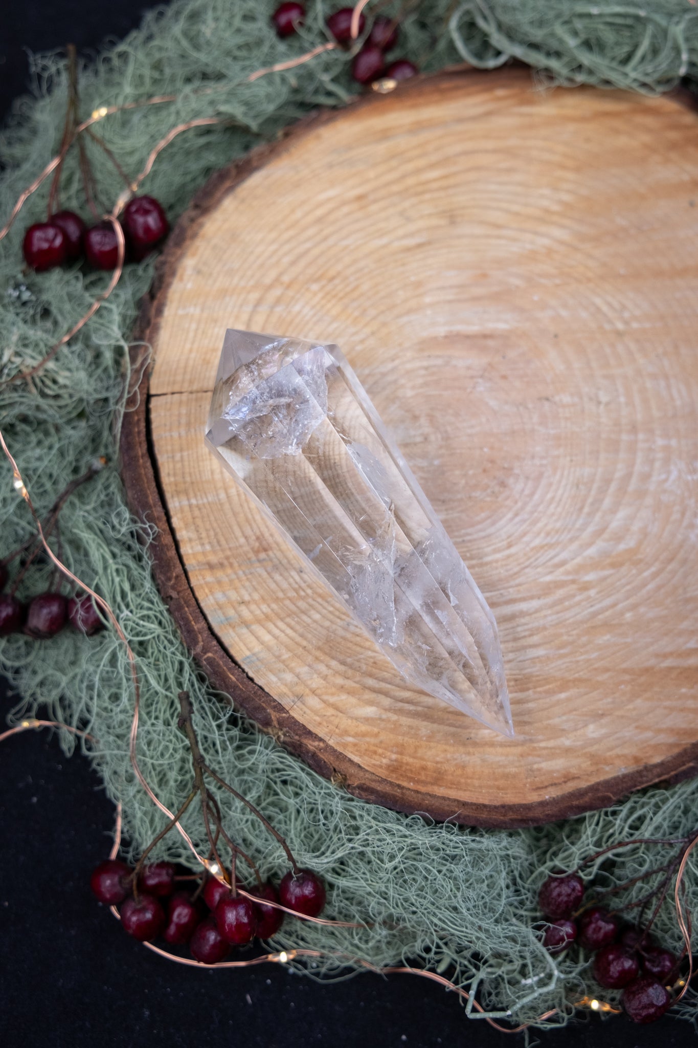 12 Sided Vogel Cut Lemurian Quartz DT Crystal, Exceptional Grade Stone with High Clarity Rainbows and Veils