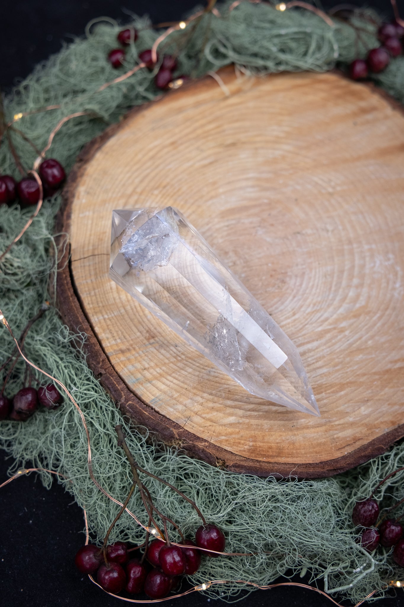 12 Sided Vogel Cut Lemurian Quartz DT Crystal, Exceptional Grade Stone with High Clarity Rainbows and Veils