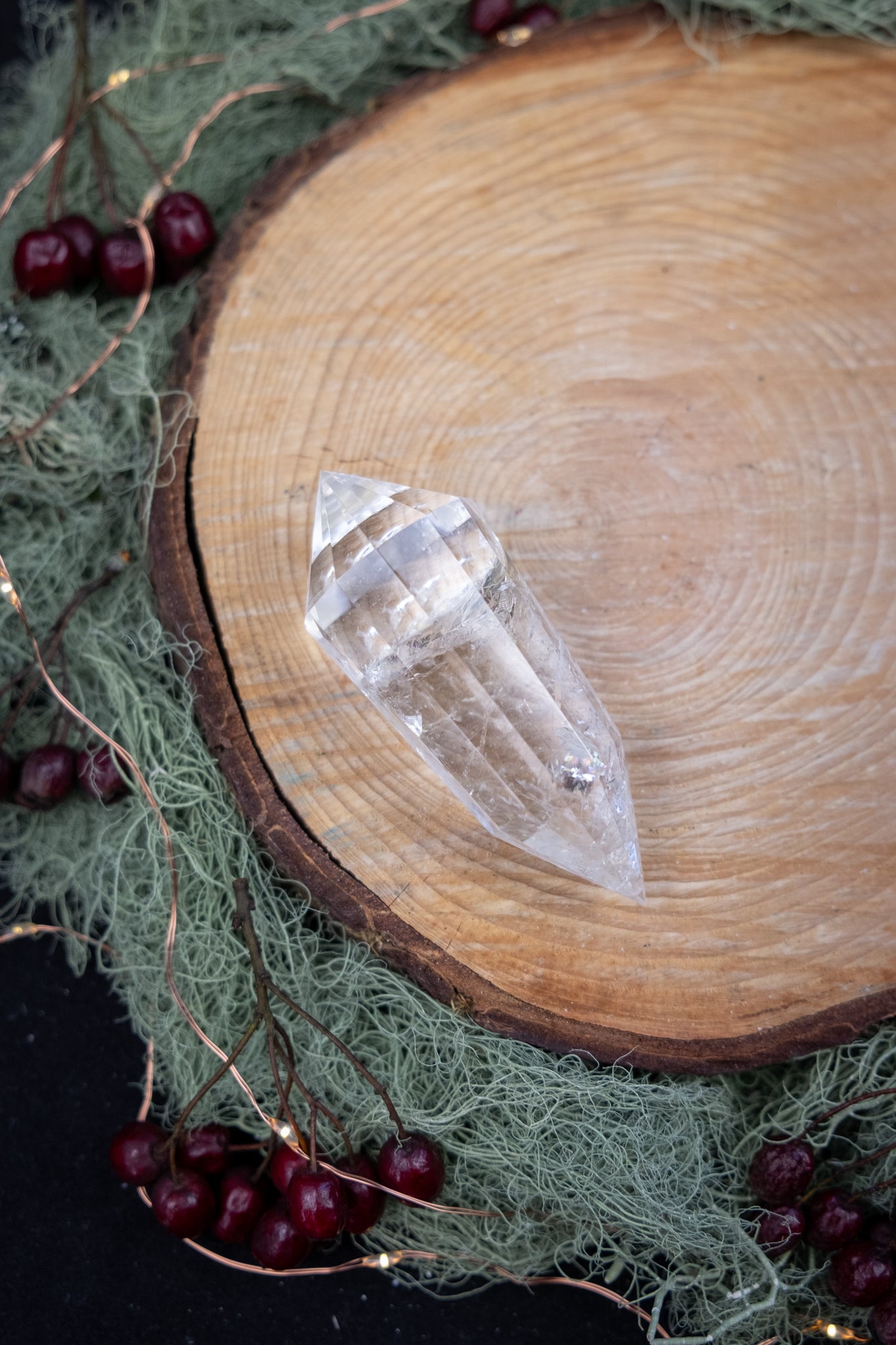 12 Sided Vogel Cut Lemurian Quartz DT Crystal, Exceptional Grade Stone with High Clarity Rainbows and Veils