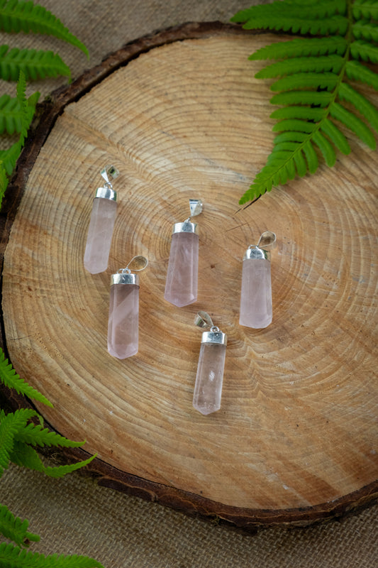 Rose Quartz crystal pendant, Genuine A grade, Crystal for love, Heart chakra crystal, Gift for her, Silver pendant, Self care gemstone.