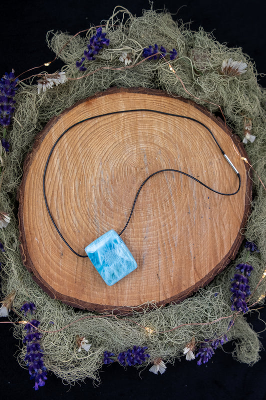 Larimar Pendant with Waxed Cord