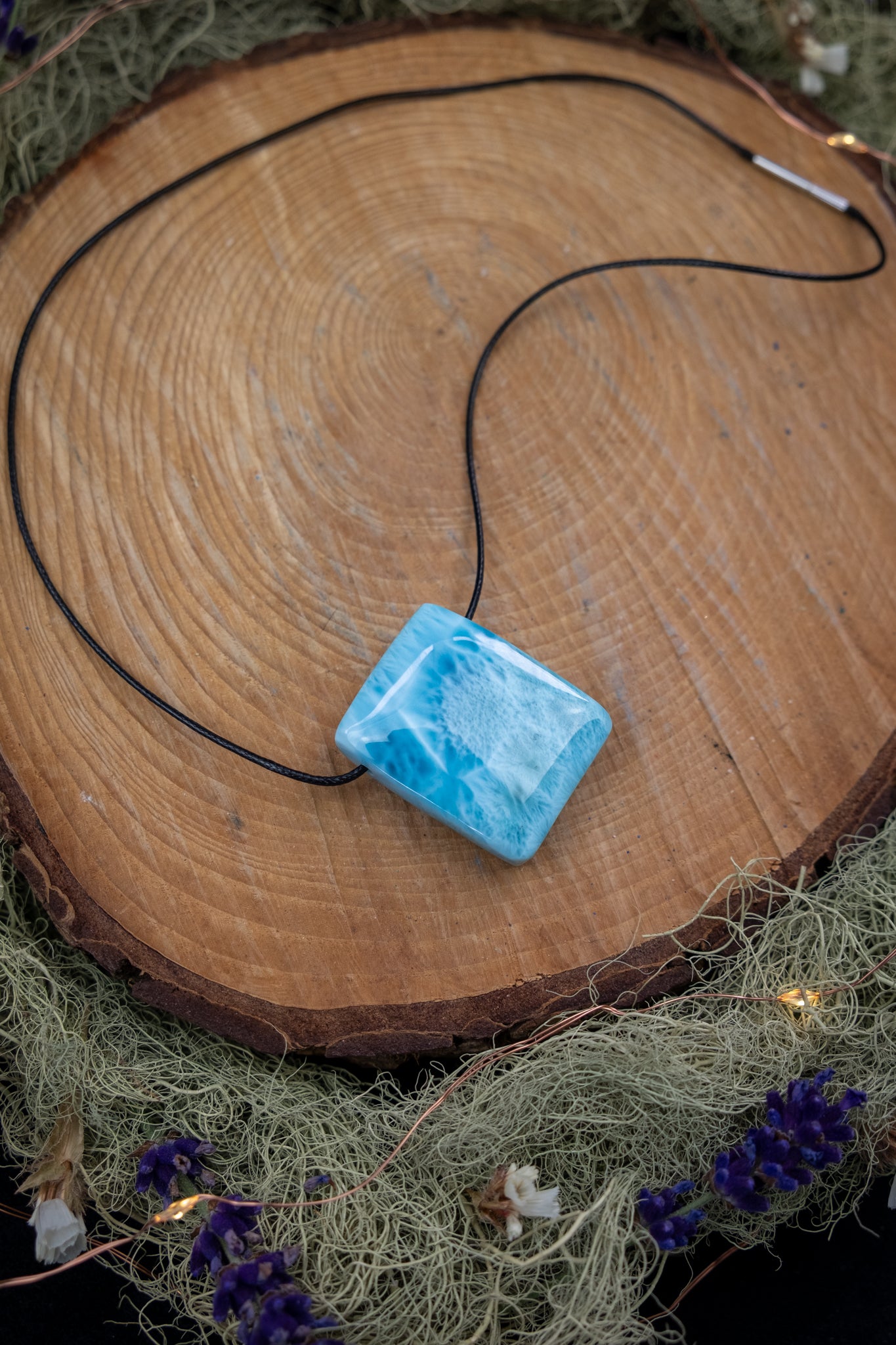Larimar Pendant with Waxed Cord
