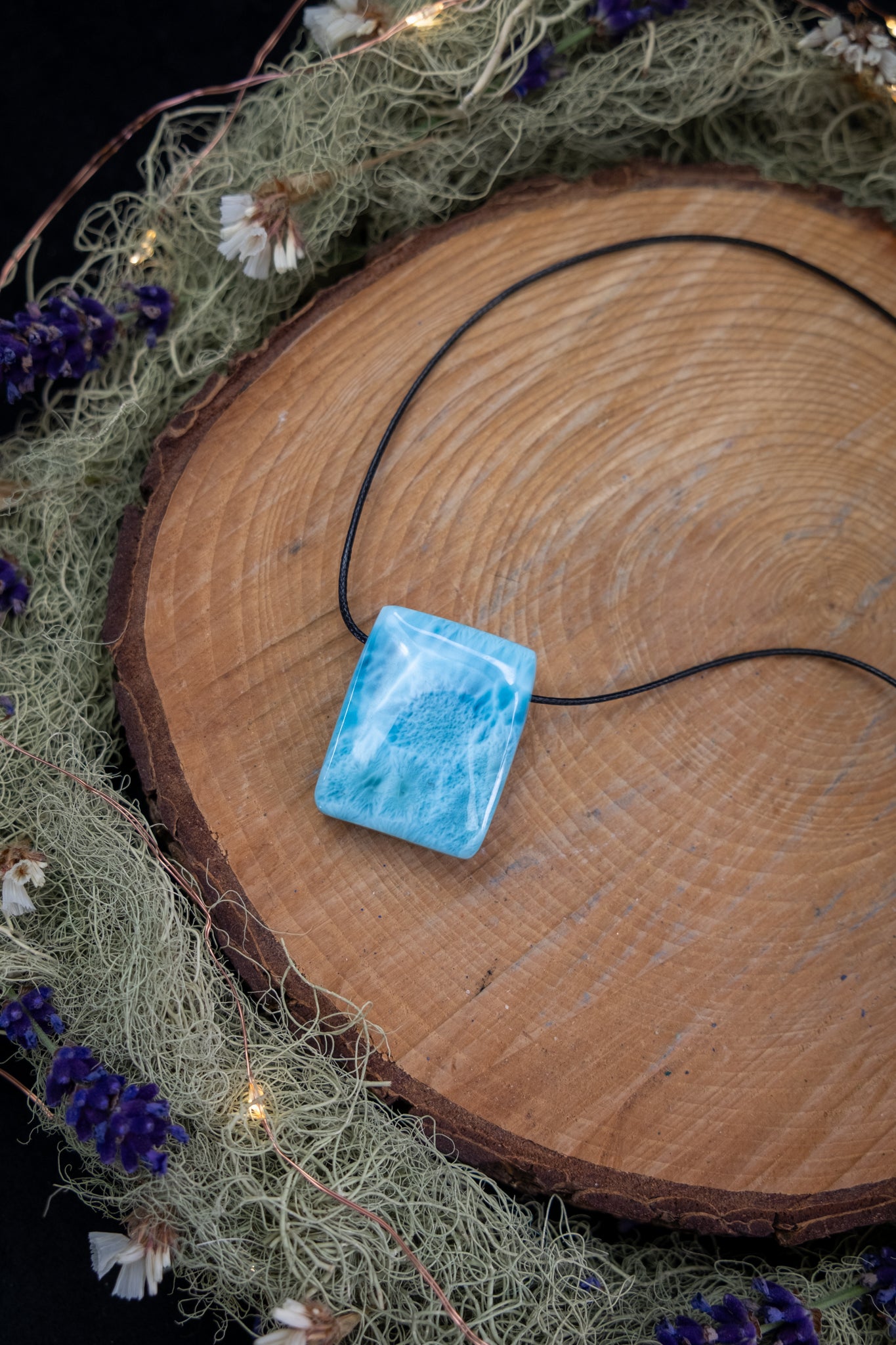 Larimar Pendant with Waxed Cord