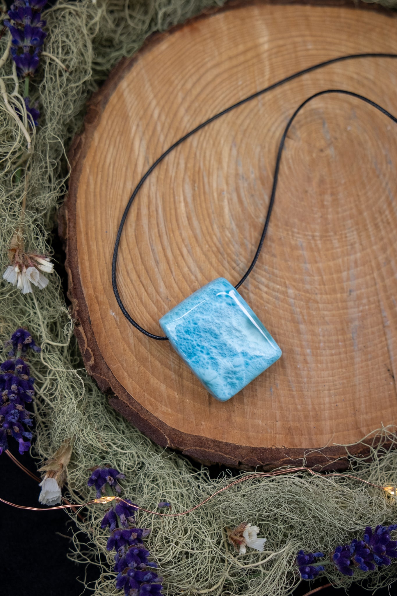 Larimar Pendant with Waxed Cord