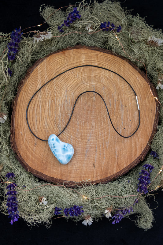 Larimar Pendant with Waxed Cord