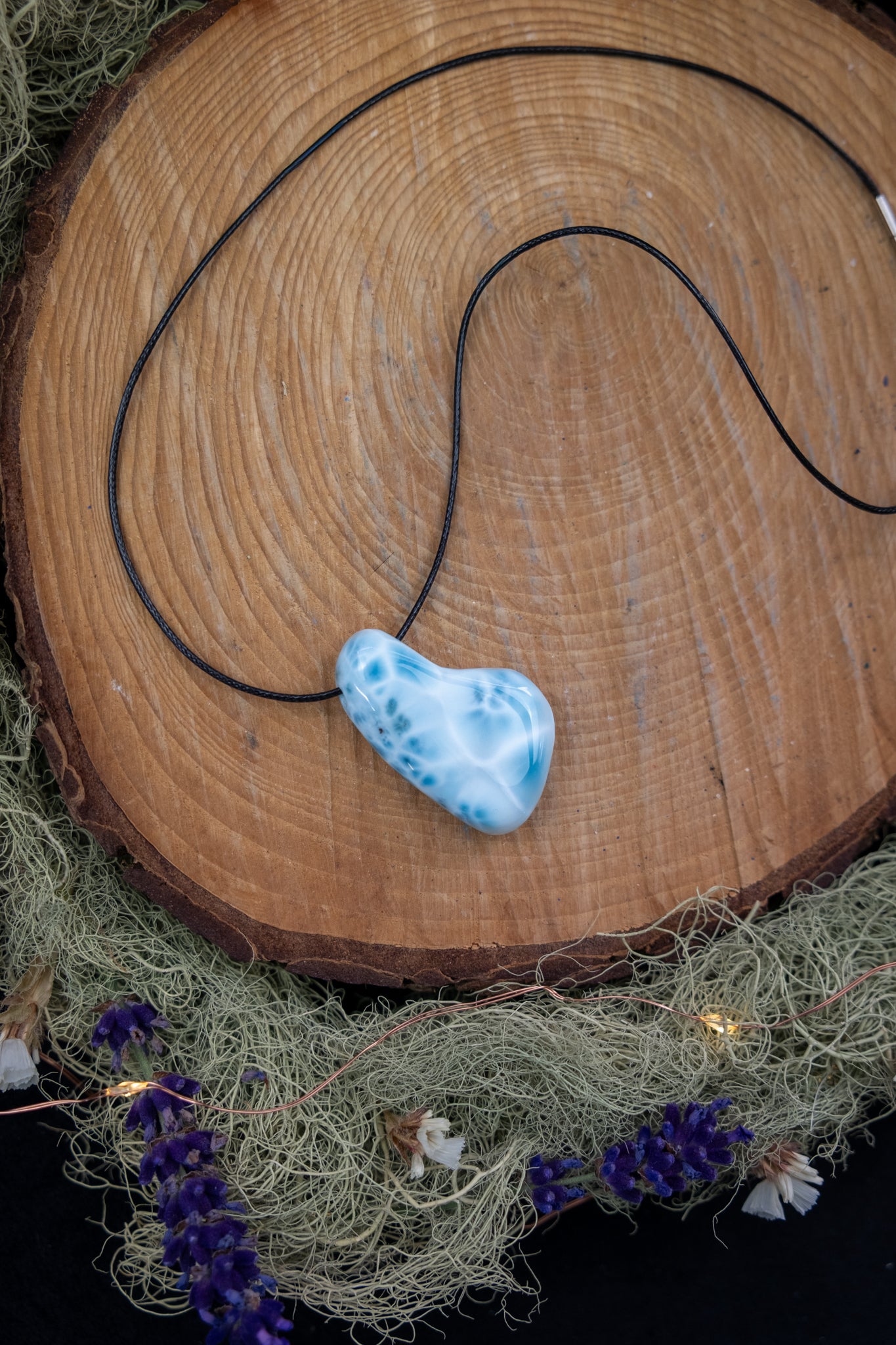 Larimar Pendant with Waxed Cord
