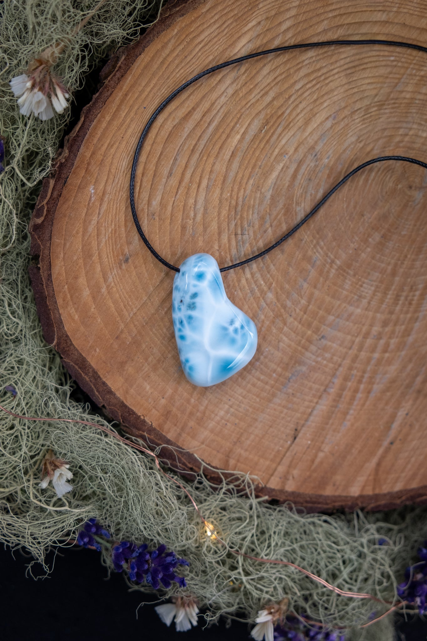 Larimar Pendant with Waxed Cord
