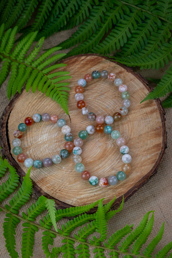 Green Flower Agate crystal bracelet, Crystal of growth and potential, Soothing and calming crystal, Chunky 10mm bead, Sakura Flower Agate.