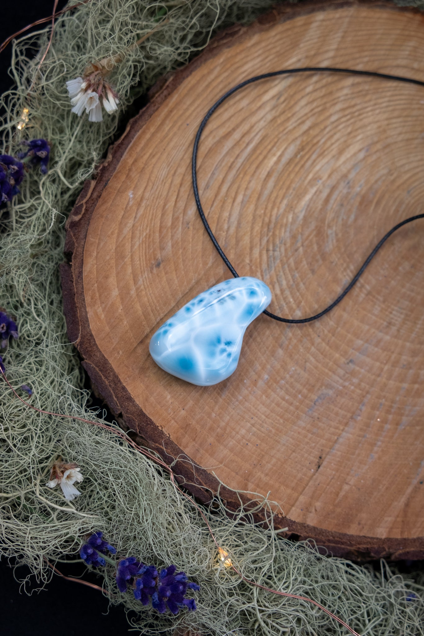 Larimar Pendant with Waxed Cord