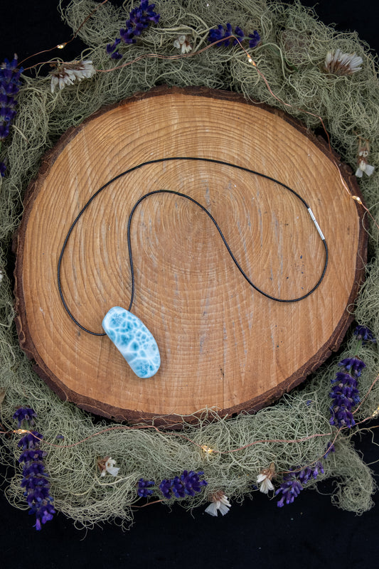 Larimar Pendant with Waxed Cord