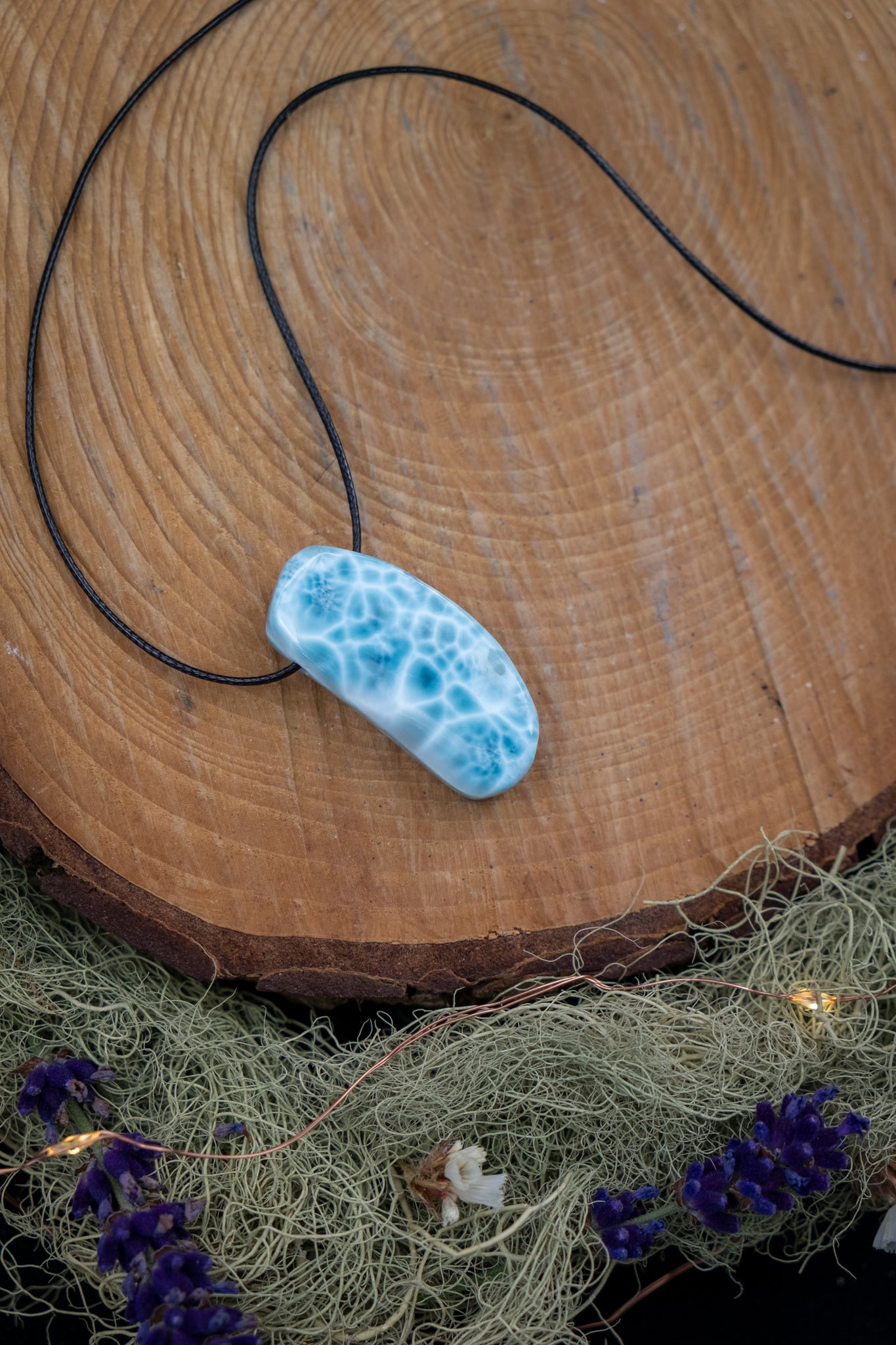 Larimar Pendant with Waxed Cord