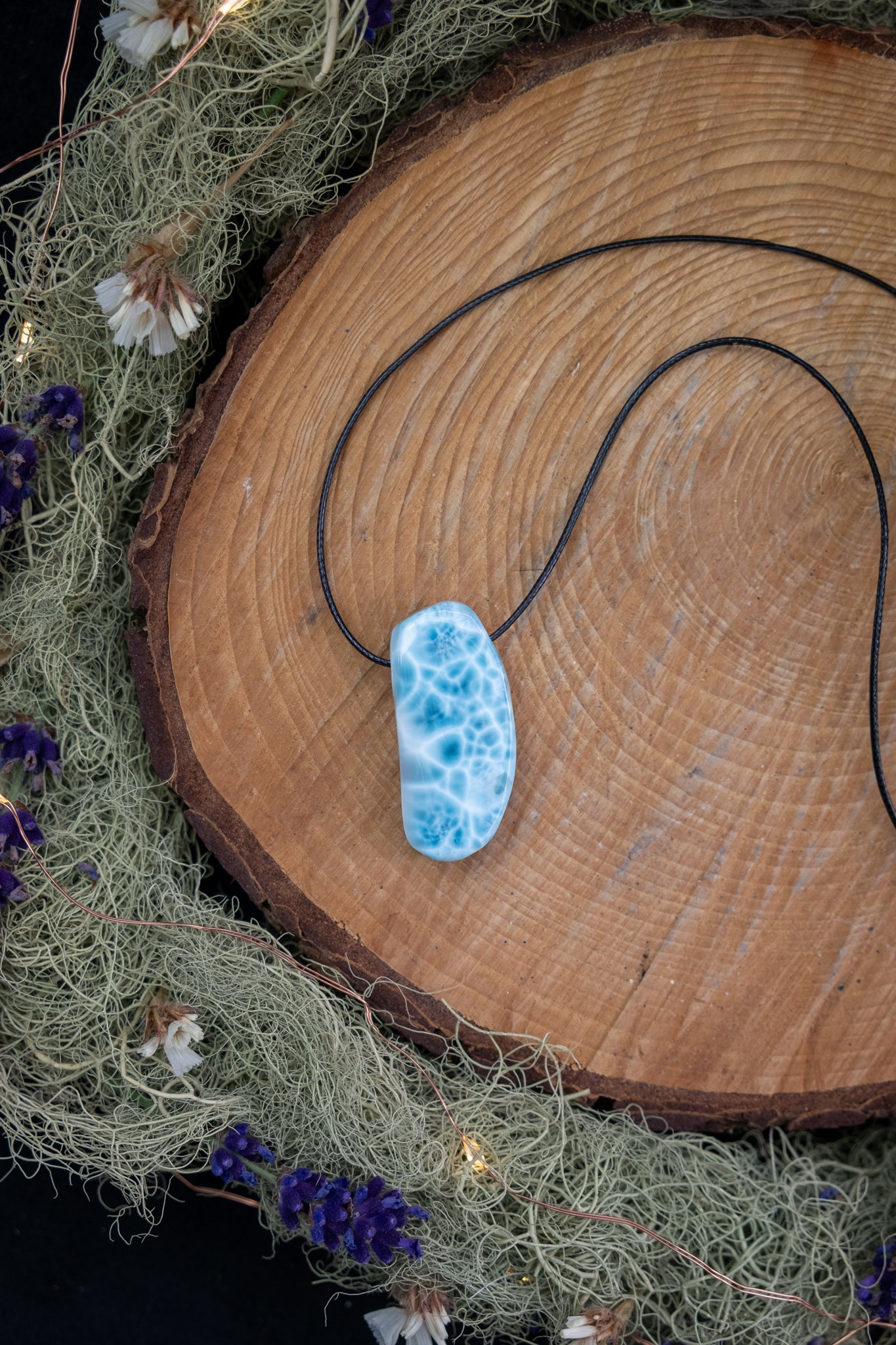 Larimar Pendant with Waxed Cord