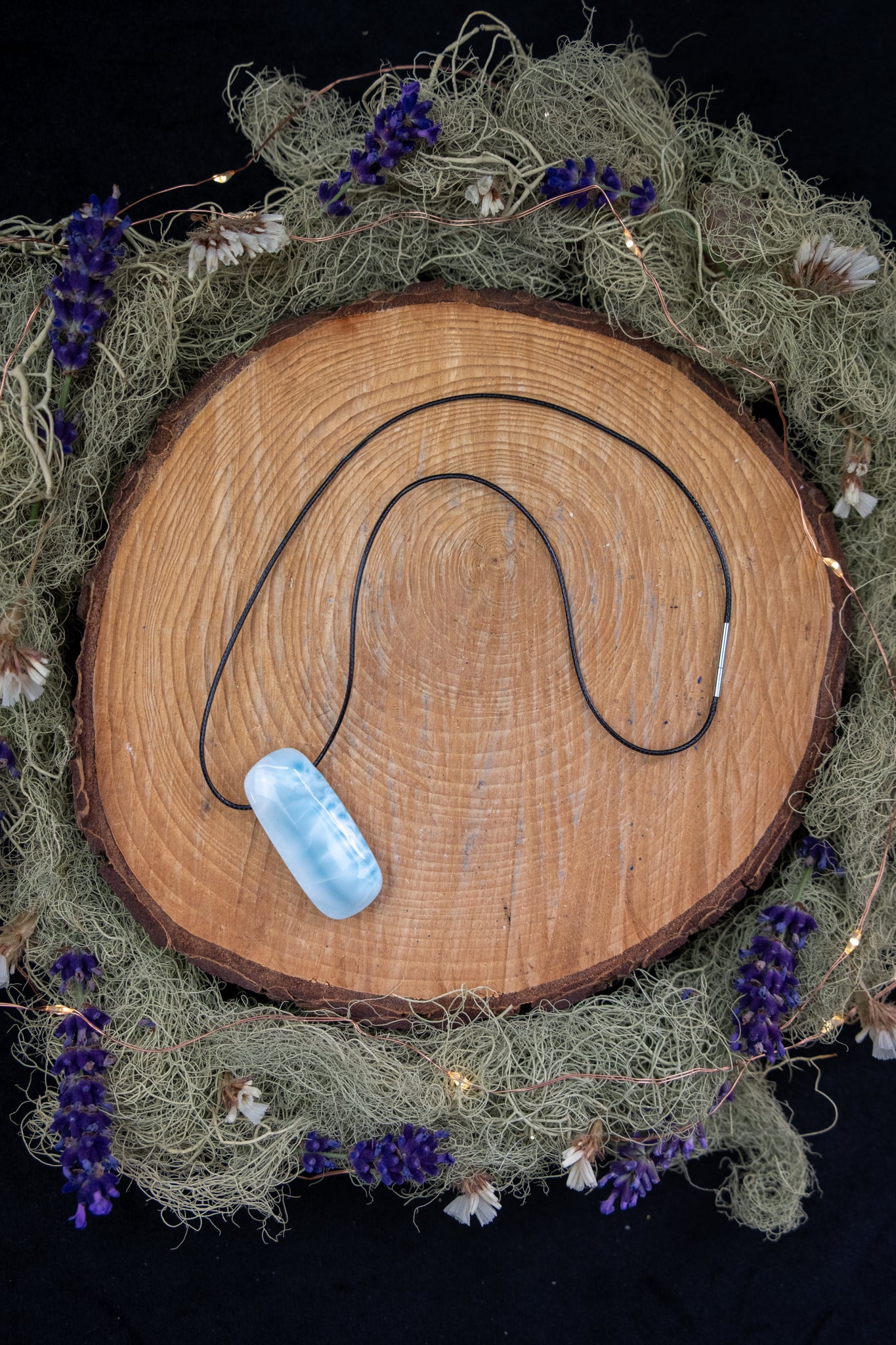 Larimar Pendant with Waxed Cord