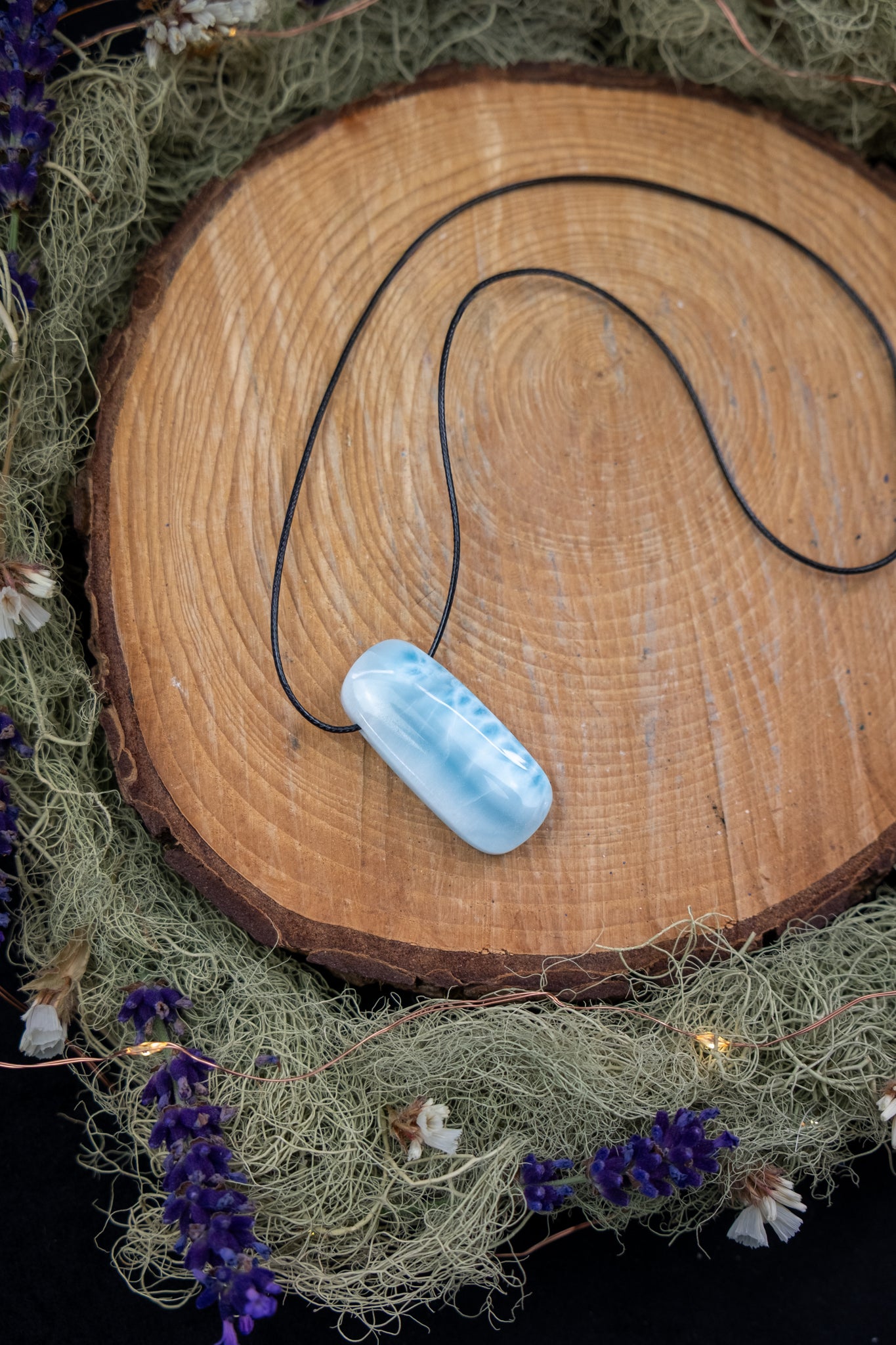 Larimar Pendant with Waxed Cord