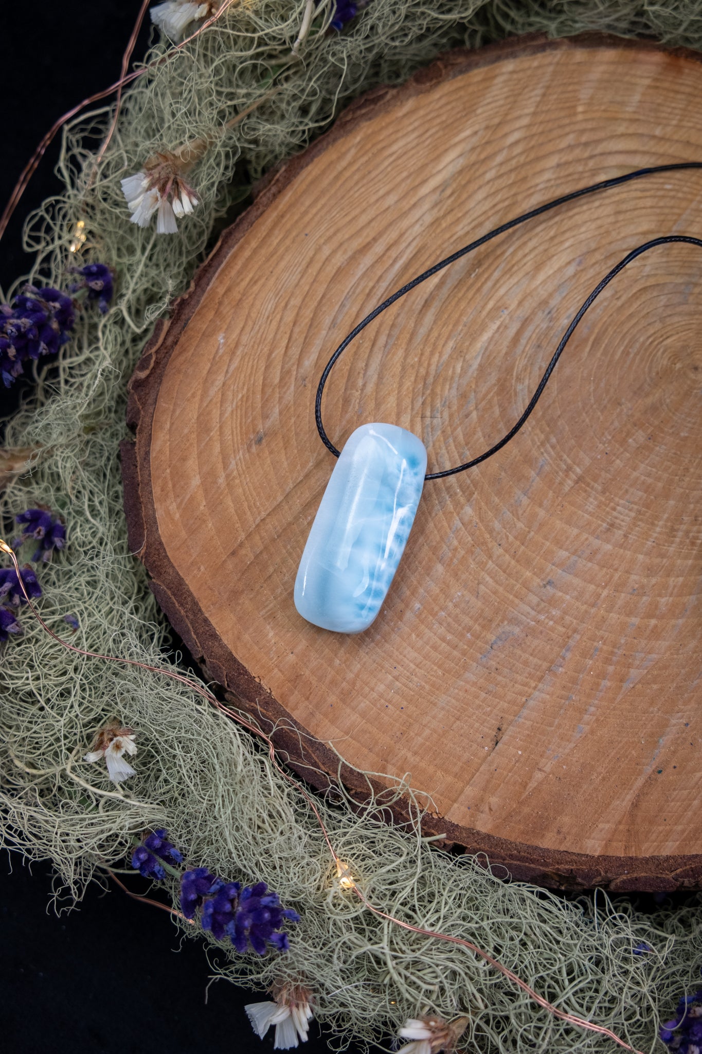 Larimar Pendant with Waxed Cord