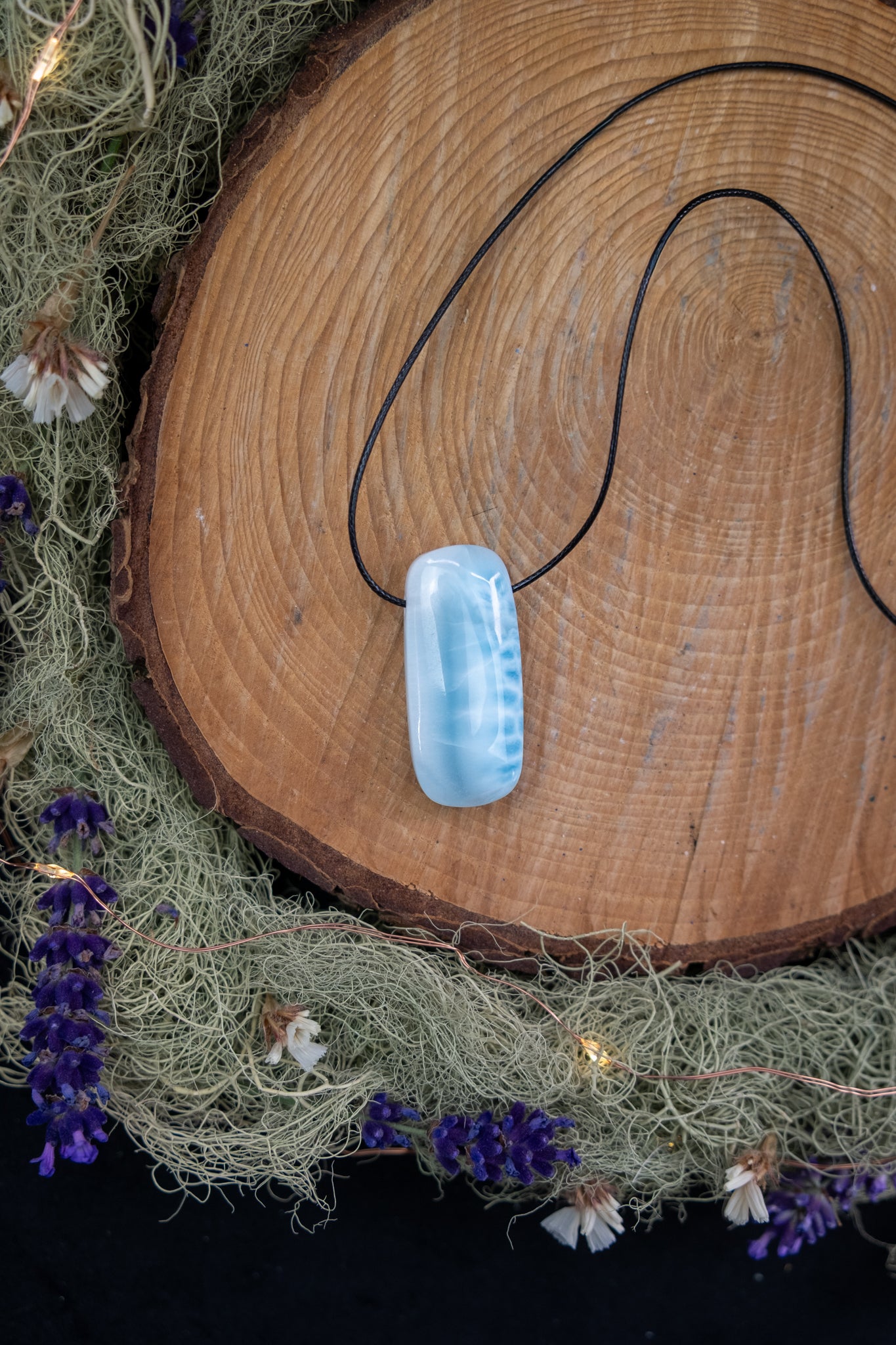 Larimar Pendant with Waxed Cord