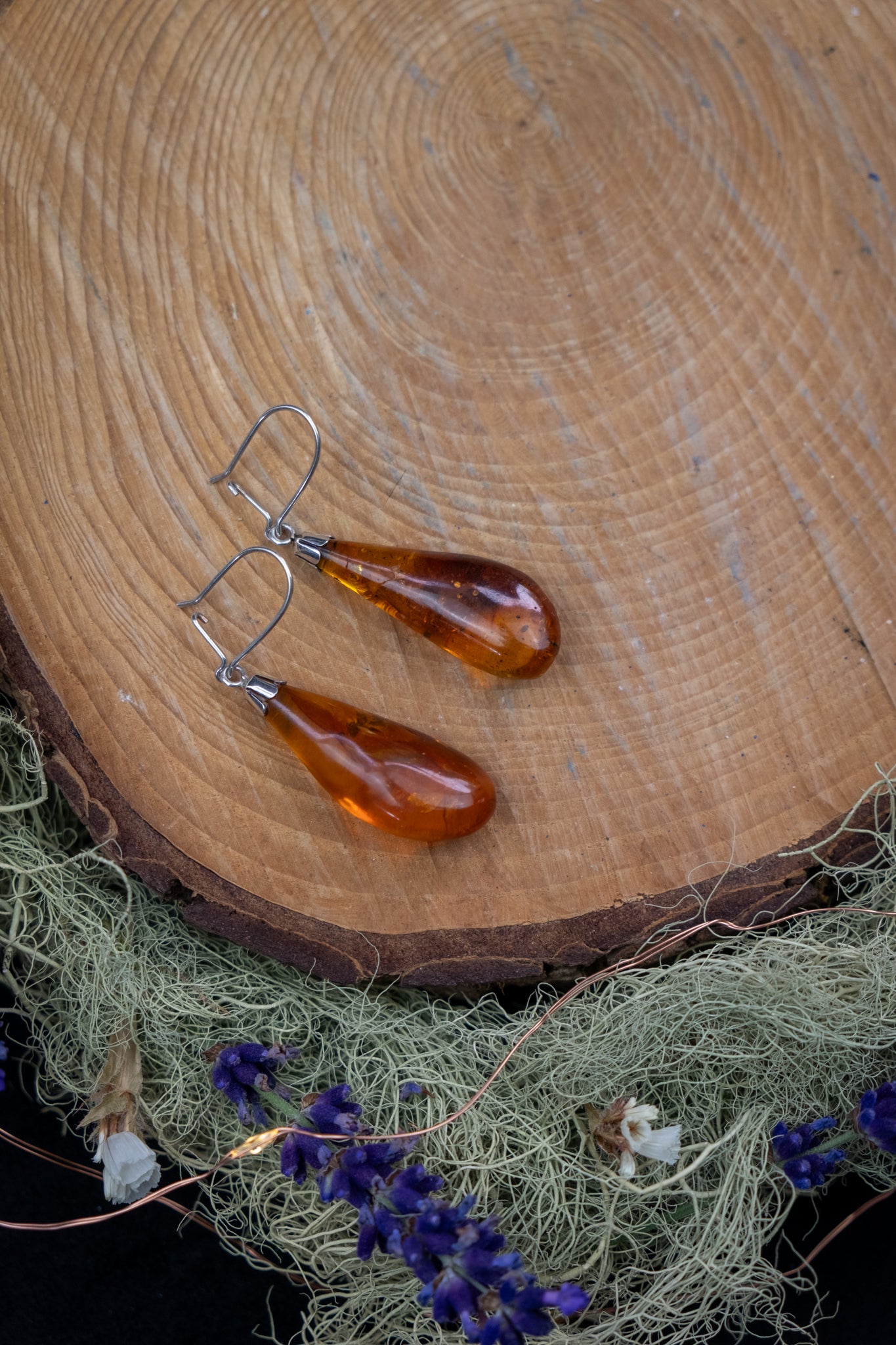 Natural Baltic Amber Sterling Silver Drop Earrings