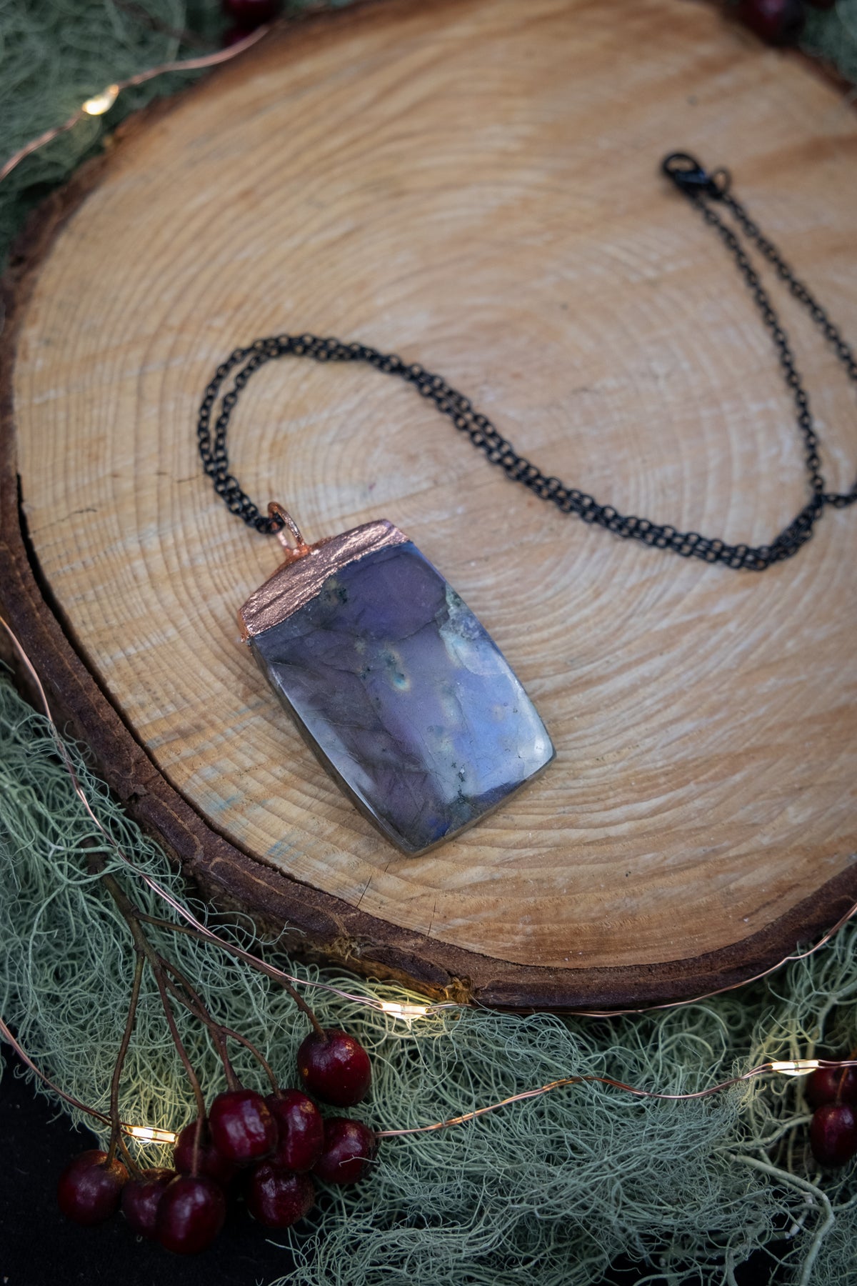 Electroformed Peach Flash Labradorite Copper Necklace