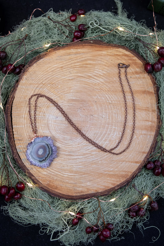 Amethyst Solar Quartz Pendant, Copper Crystal Necklace, Handmade Artisan Gemstone Jewellery for Balance and Intuition