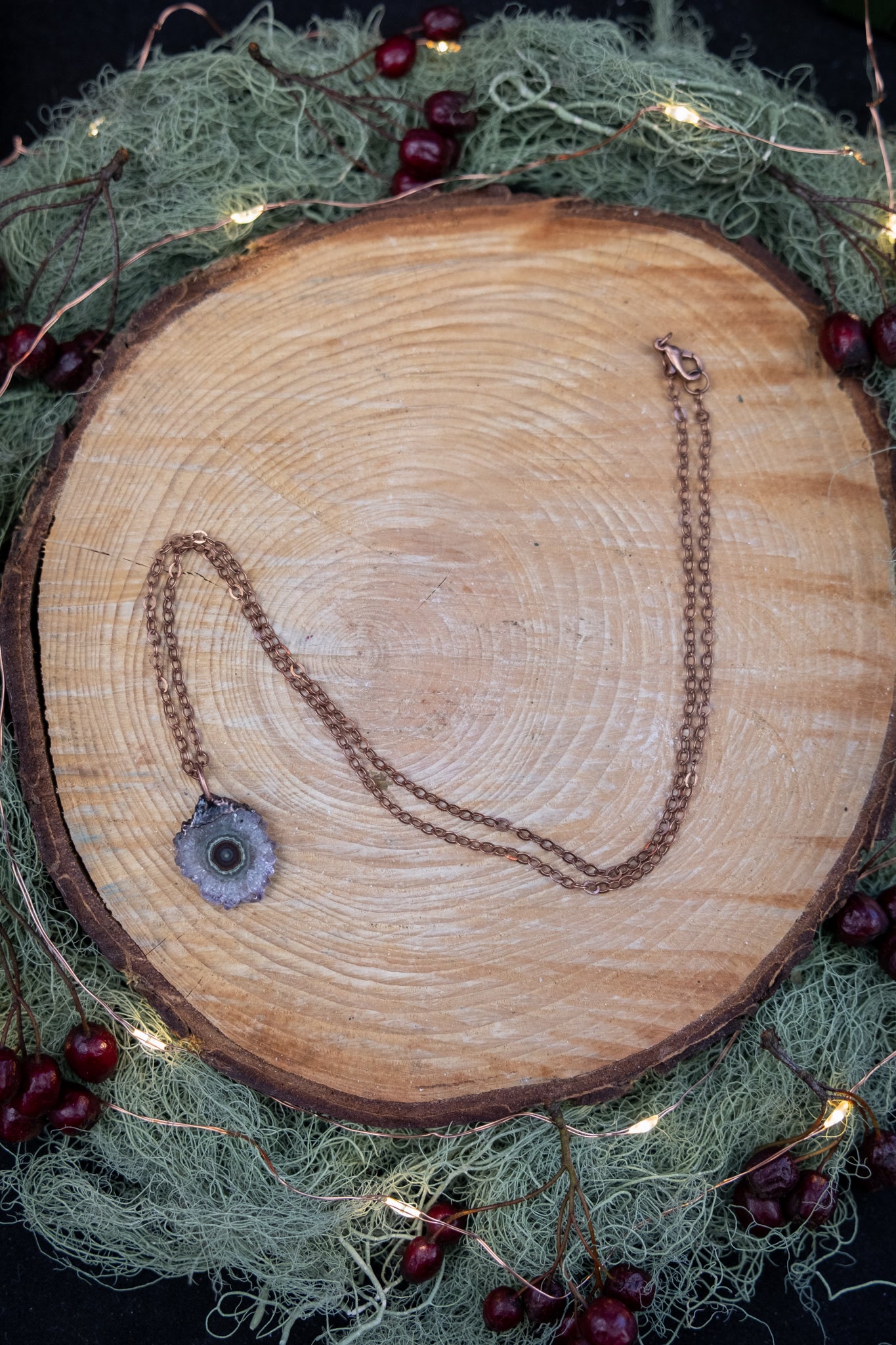 Amethyst Solar Quartz Pendant, Copper Crystal Necklace, Handmade Artisan Gemstone Jewellery for Balance and Intuition