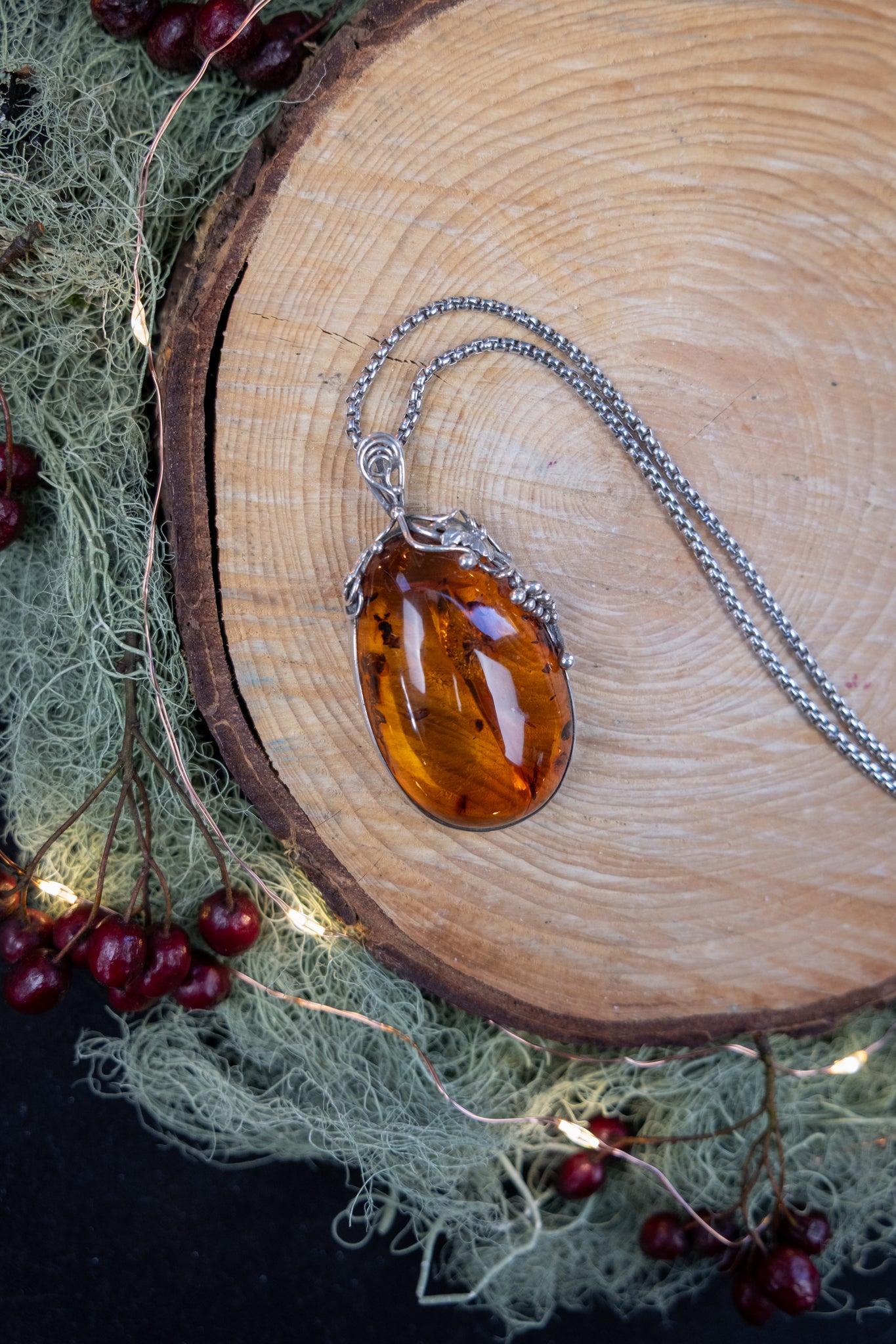 Baltic Amber Pendant, Sterling Silver Amber Necklace, Protection and Warmth Stone, Ethically Sourced from Poland